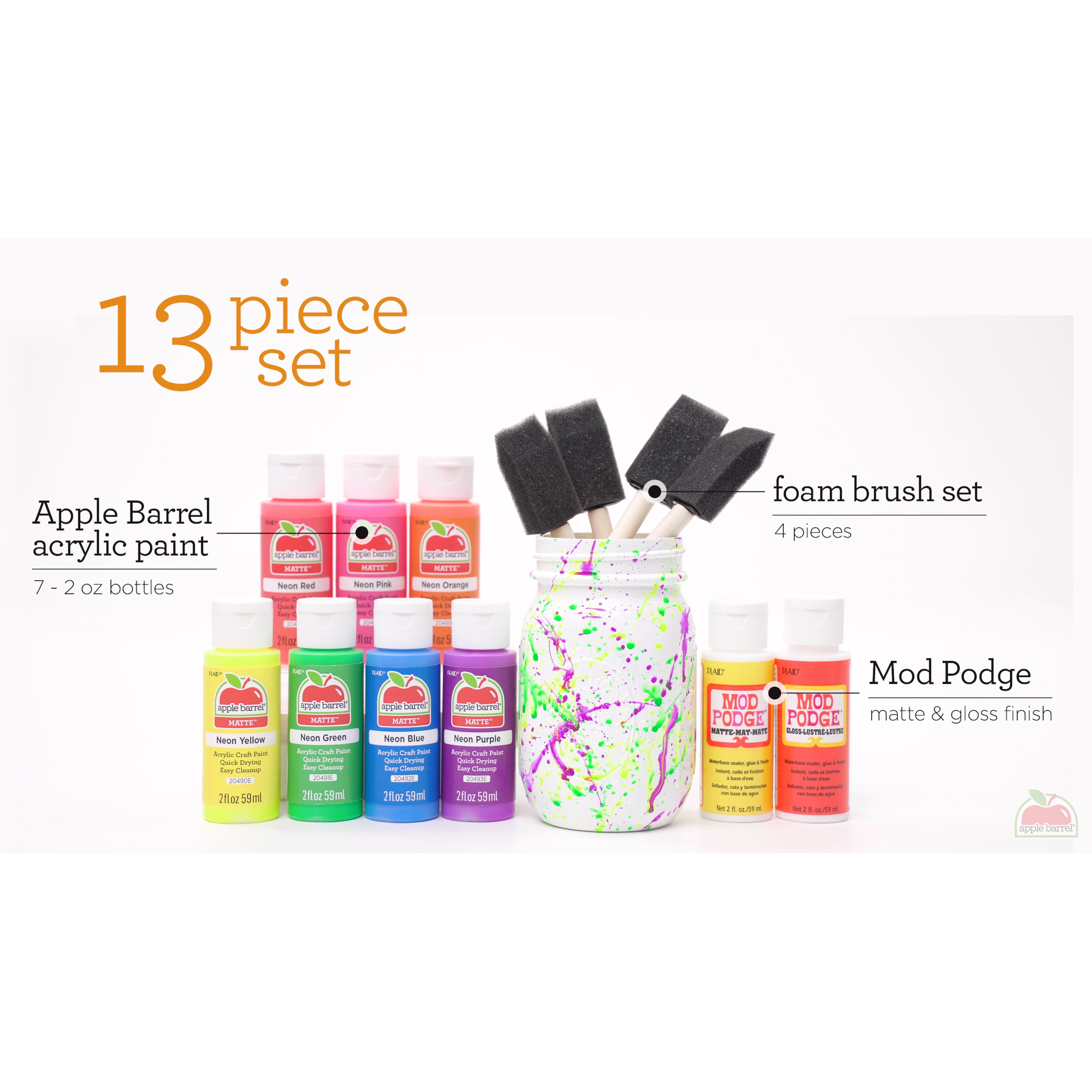 Apple Barrel&#xAE; Acrylic Neon Paints &#x26; Mod Podge 13 Piece Set
