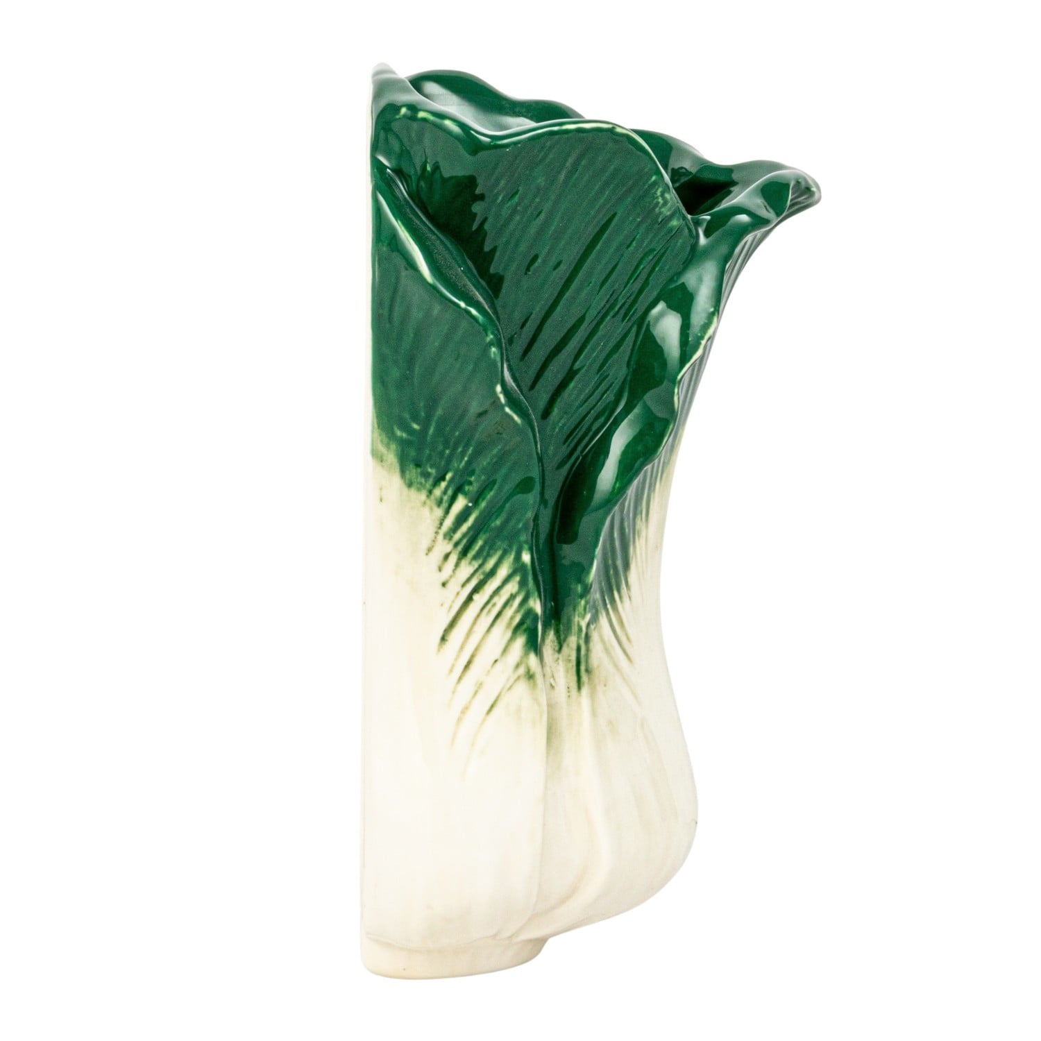 7.75&#x22; Green &#x26; White Embossed Stoneware Cabbage Shaped Wall Vase Planter