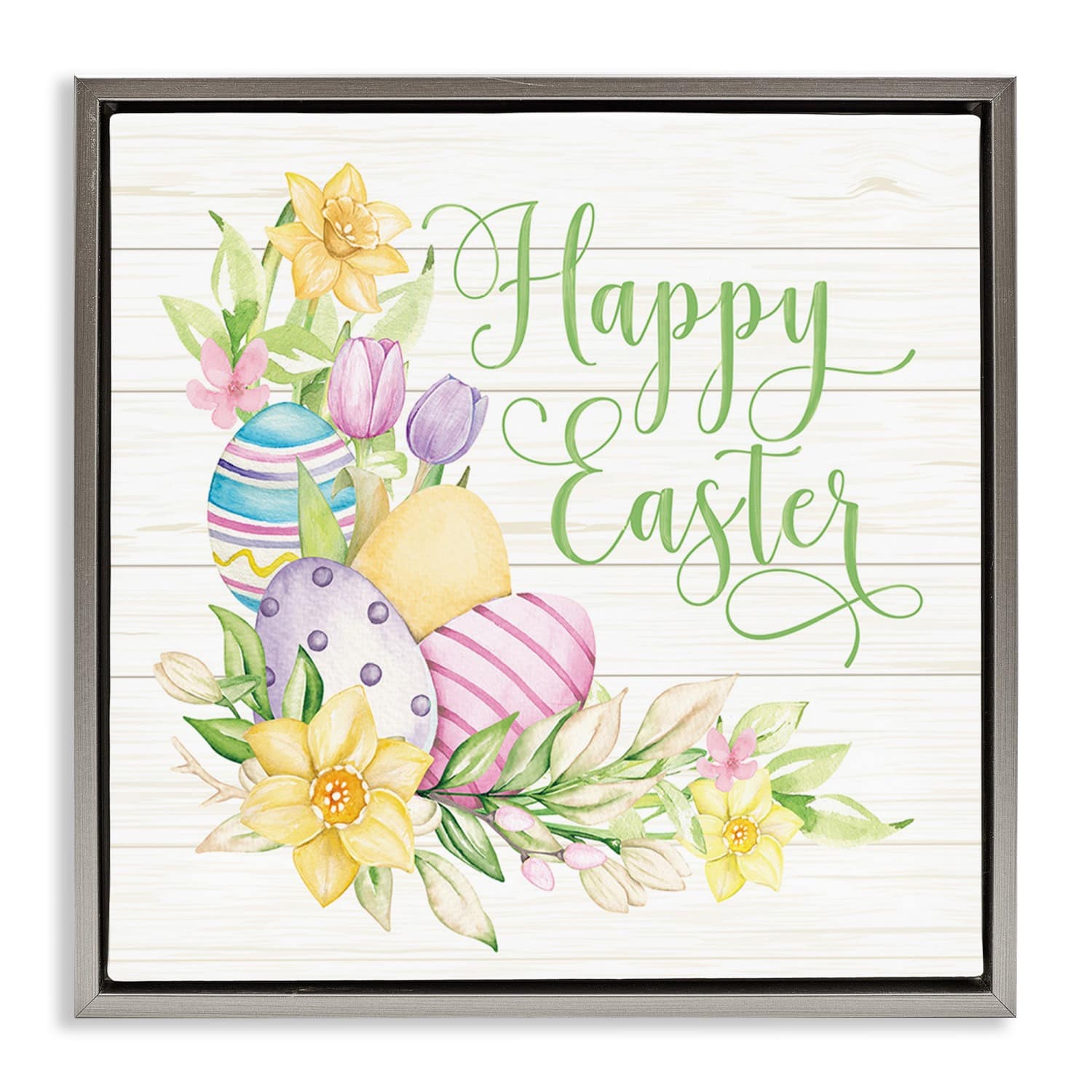 Stupell Industries Happy Easter Daffodils Floater Framed Art