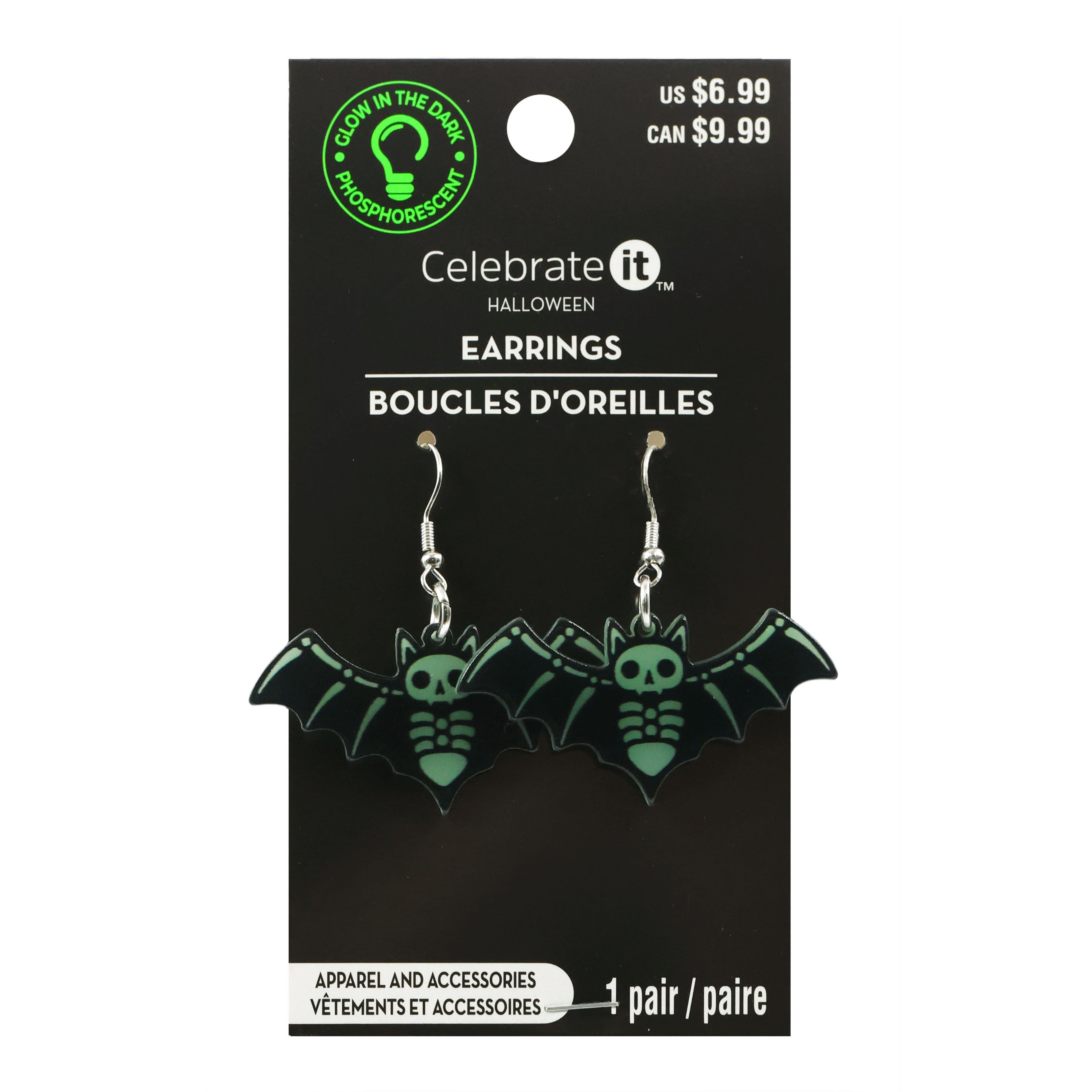 Glow-in-the-Dark Skeleton Bat Earrings by Celebrate It&#x2122;