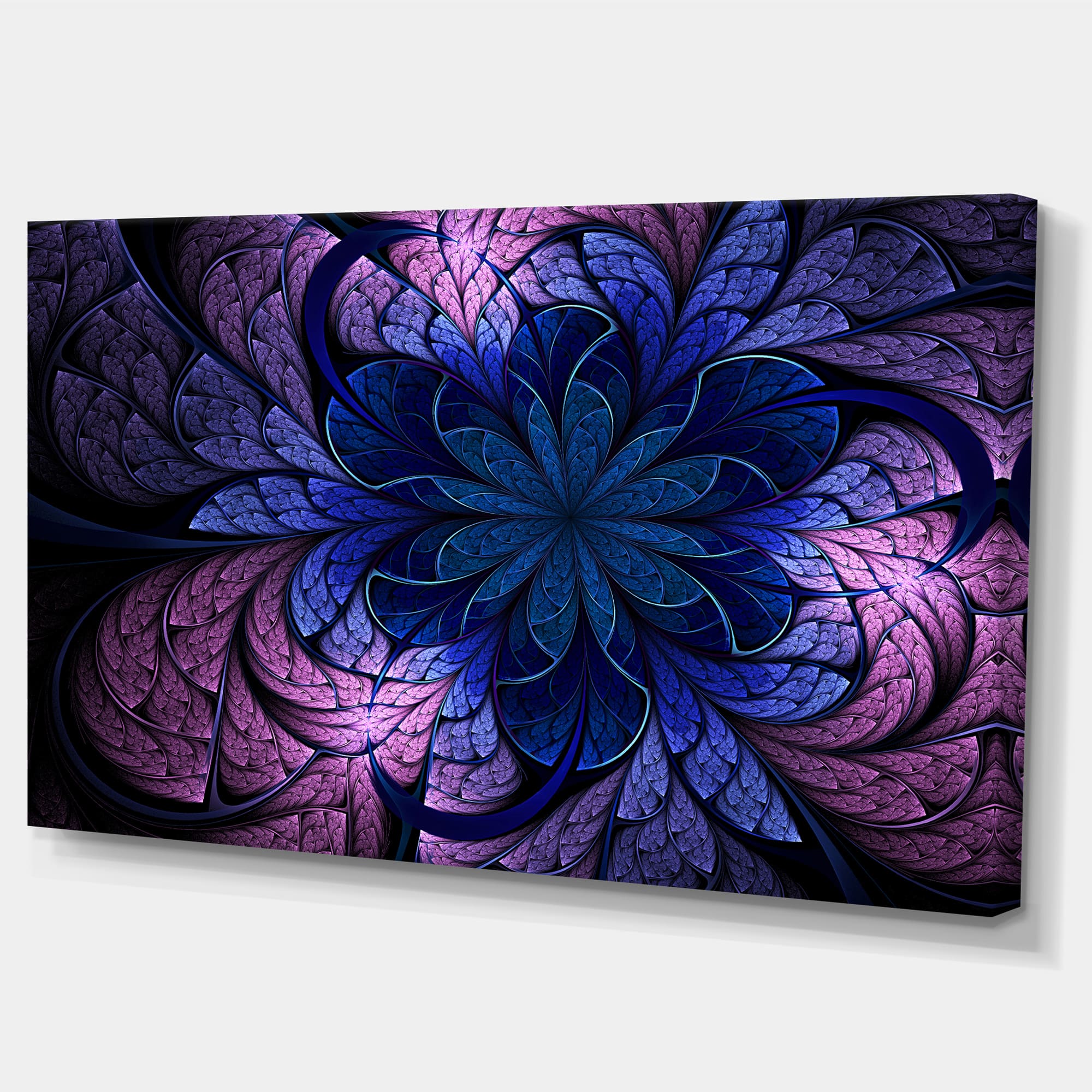 Designart - Blue Purple Digital Art Fractal Flower - Floral Canvas Art Print