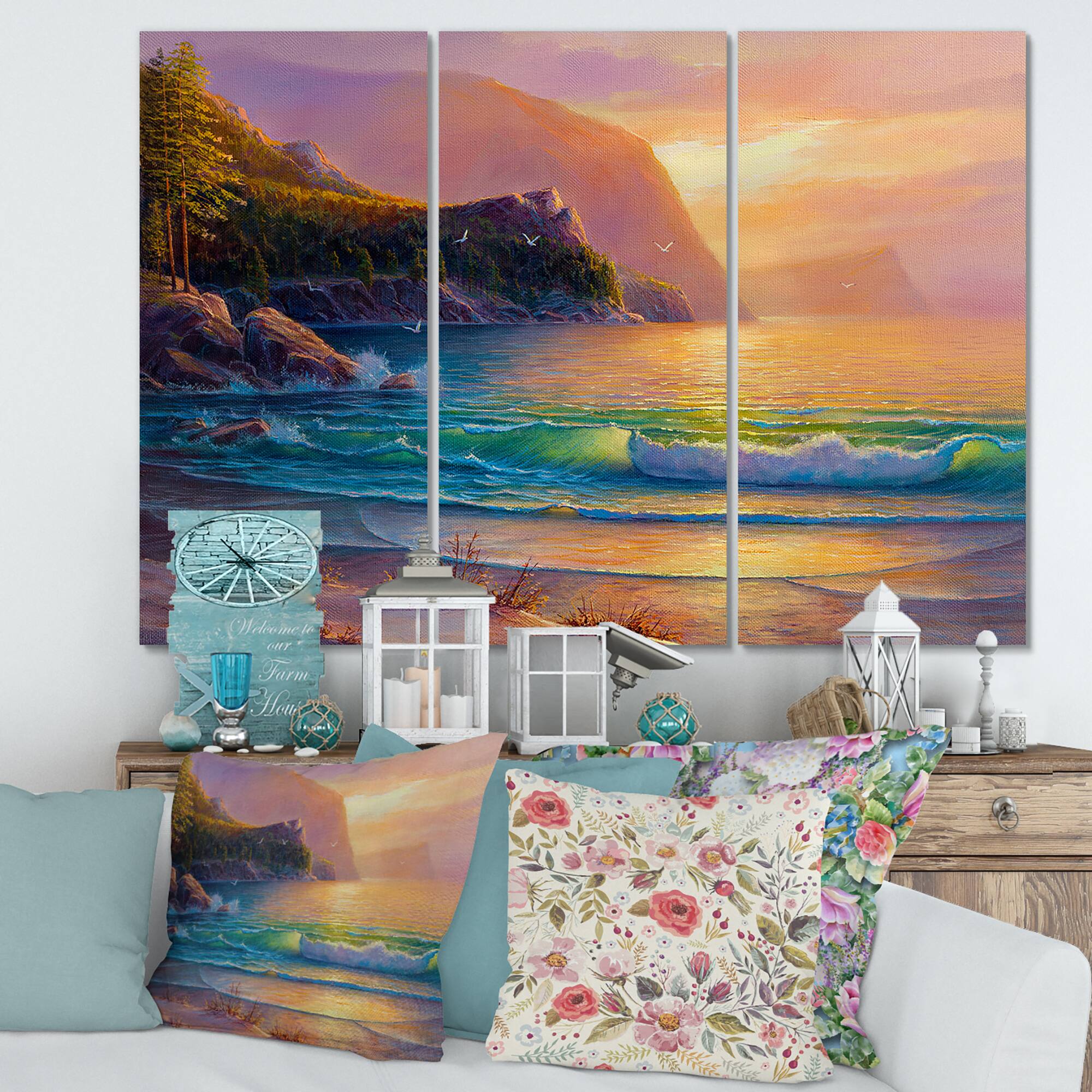 Designart - Romantic Beach During Warm Sunset