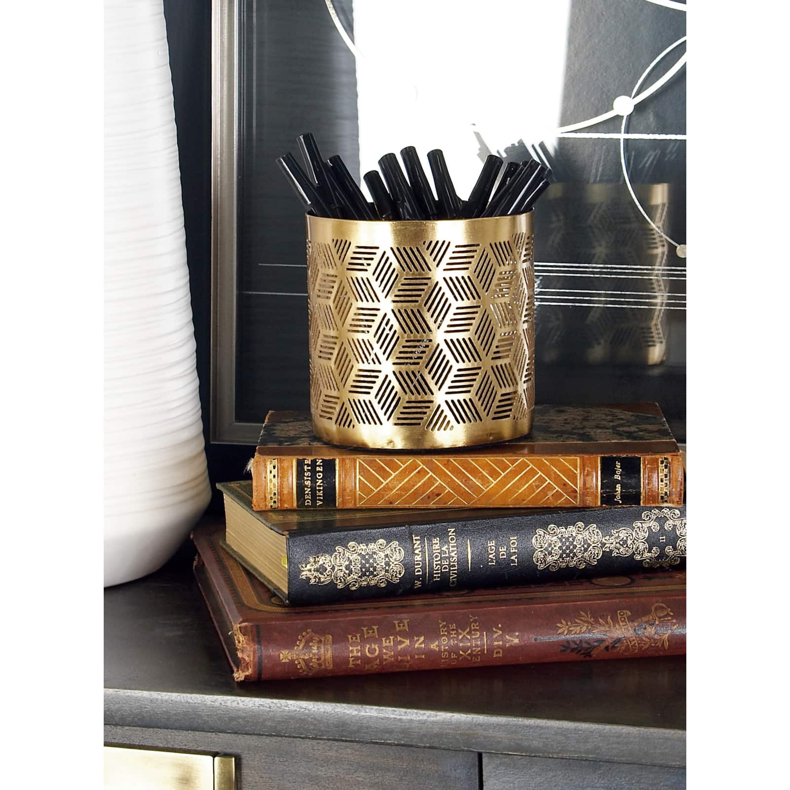 4&#x22; Gold Iron Glam Pencil Holder
