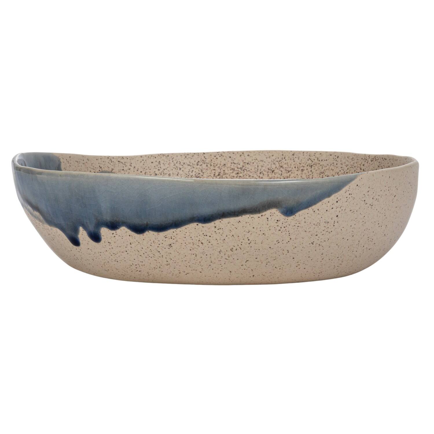 Hello Honey® 11" Blue & Cream Crackle Glaze Large Stoneware Serving Bowl