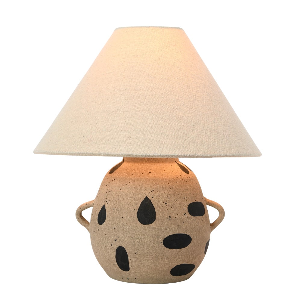 Hello Honey&#xAE; 15&#x22; Hand-Painted Terra-cotta Table Lamp with Dots and Fabric Shade
