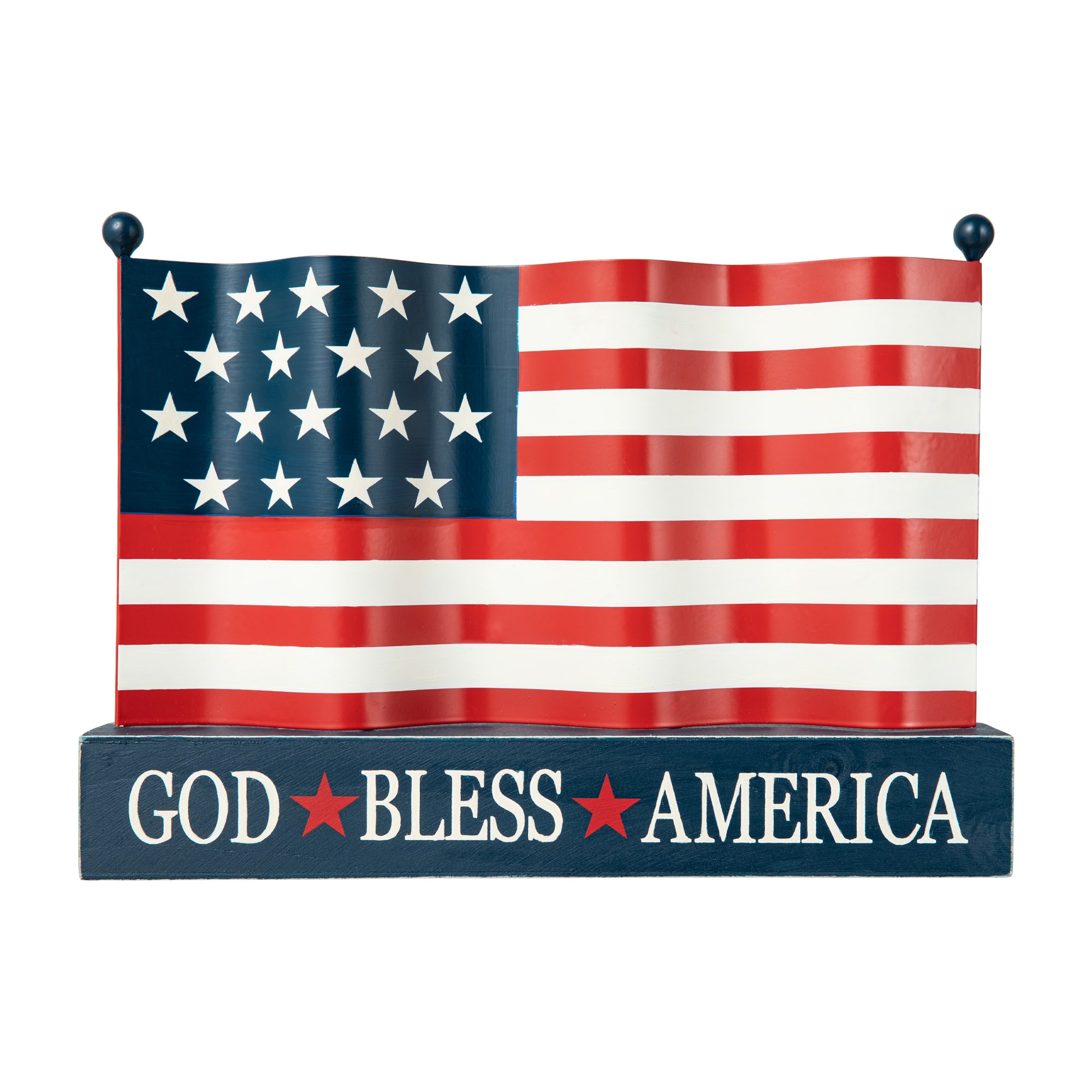 Glitzhome® 14" Metal Patriotic America flag with Wooden Base Table Décor
