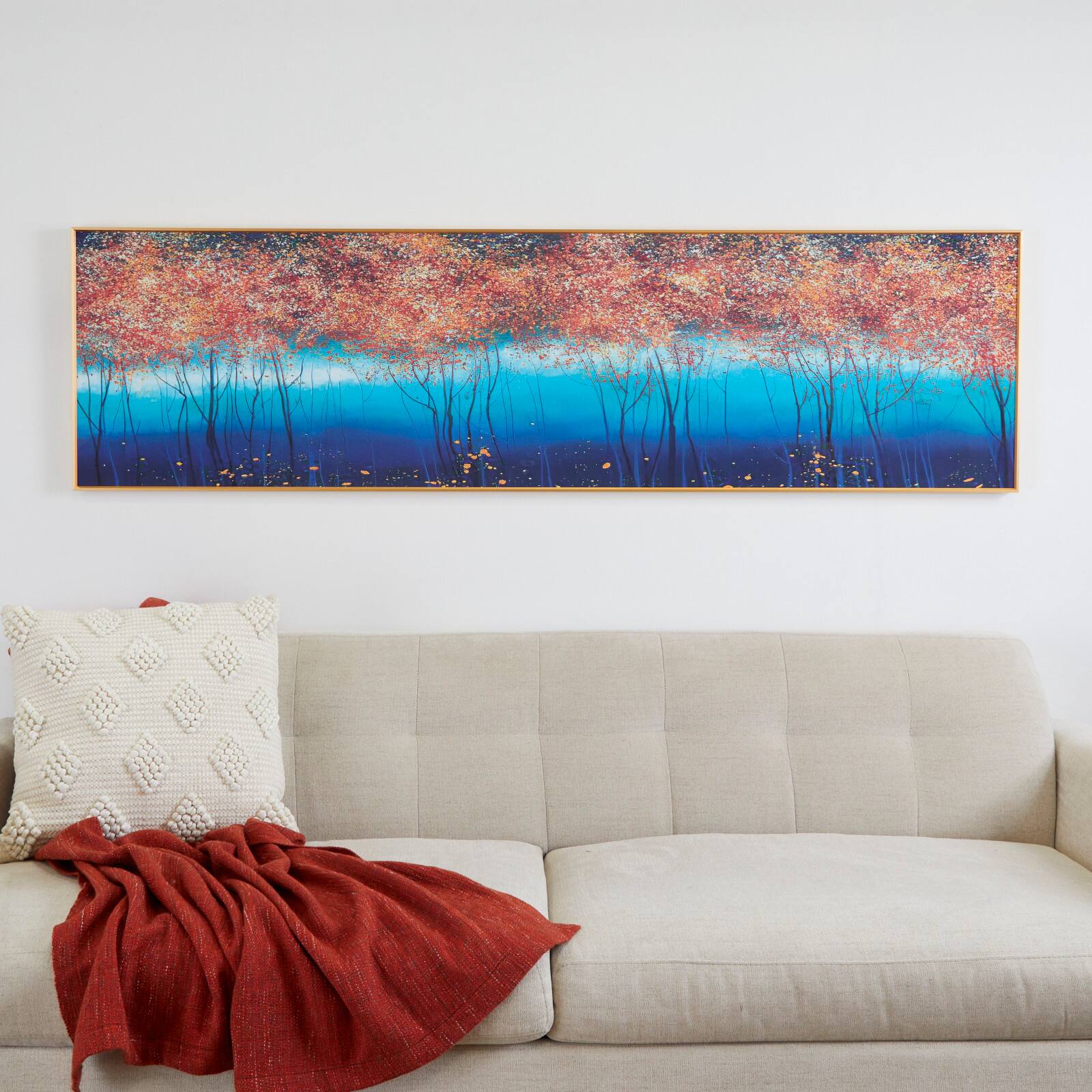 Blue Porcelain Trees Landscape Framed Wall Art with Gold Aluminum Frame 71&#x22; x 2&#x22; x 20&#x22;