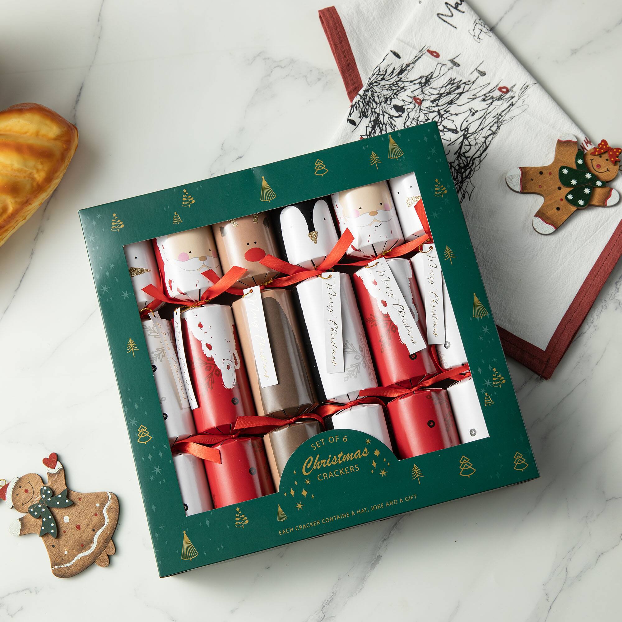 Glitzhome&#xAE; 12&#x22; Christmas Santa, Snowman, Penguin &#x26; Reindeer Party Cracker with Gift Contents, 6ct.