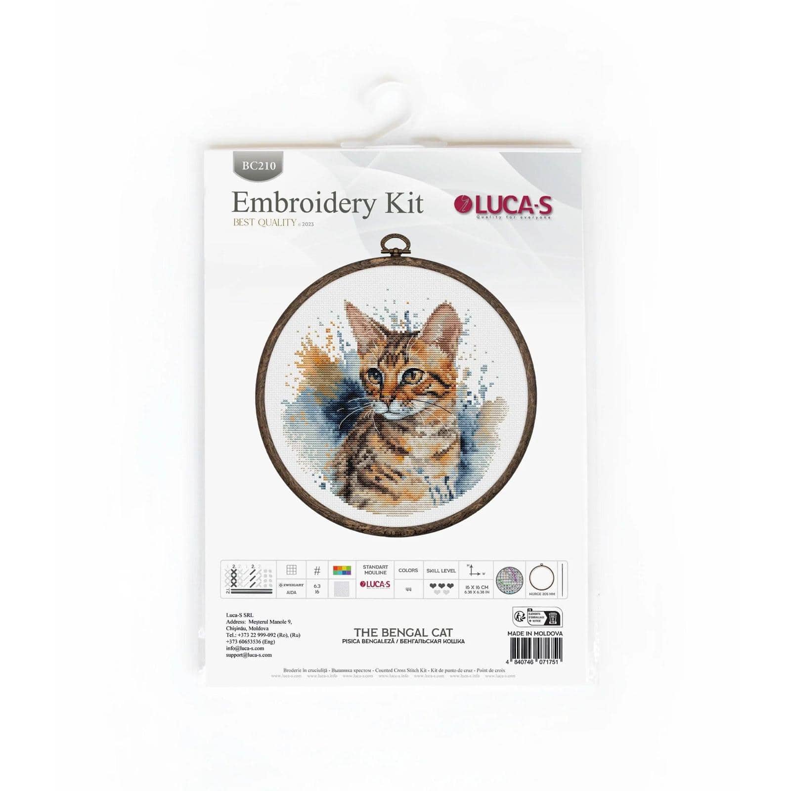 Luca-S Bengal Cat Counted Cross Stitch Kit with Display Hoop