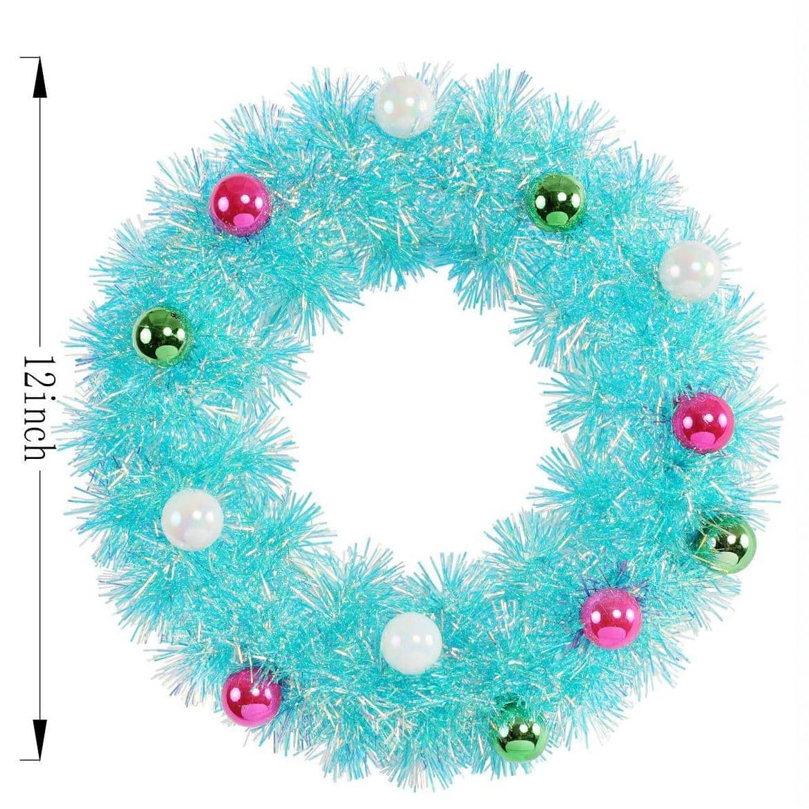 12&#x22; Blue Tinsel Wreath with Ornaments by Ashland&#xAE;