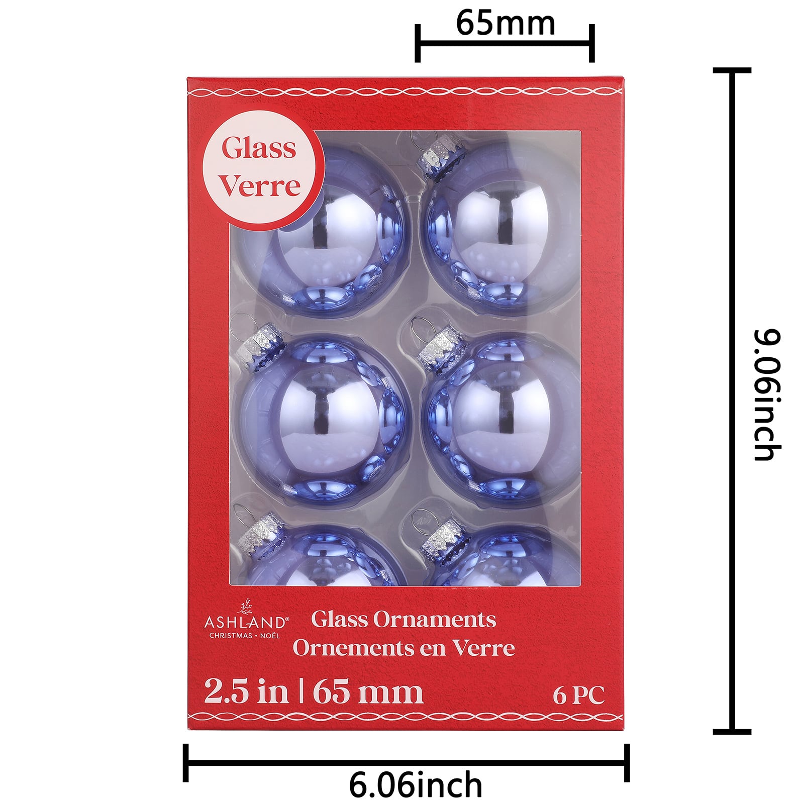 6 Pack 2.5&#x22; Lilac Shiny Glass Ball Ornaments by Ashland&#xAE;