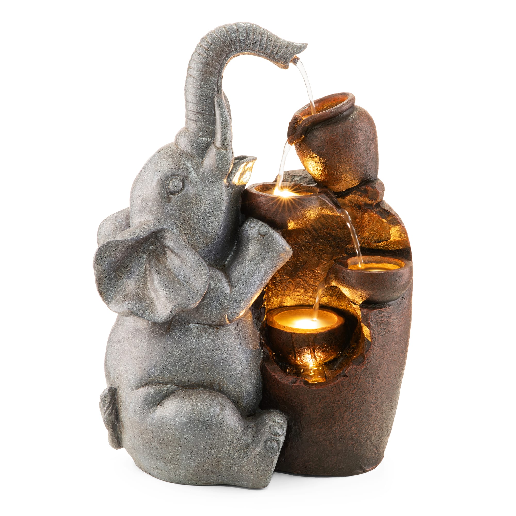 Glitzhome® 18.5" LED 4-Tier Elephant & Pot Outdoor Fountain