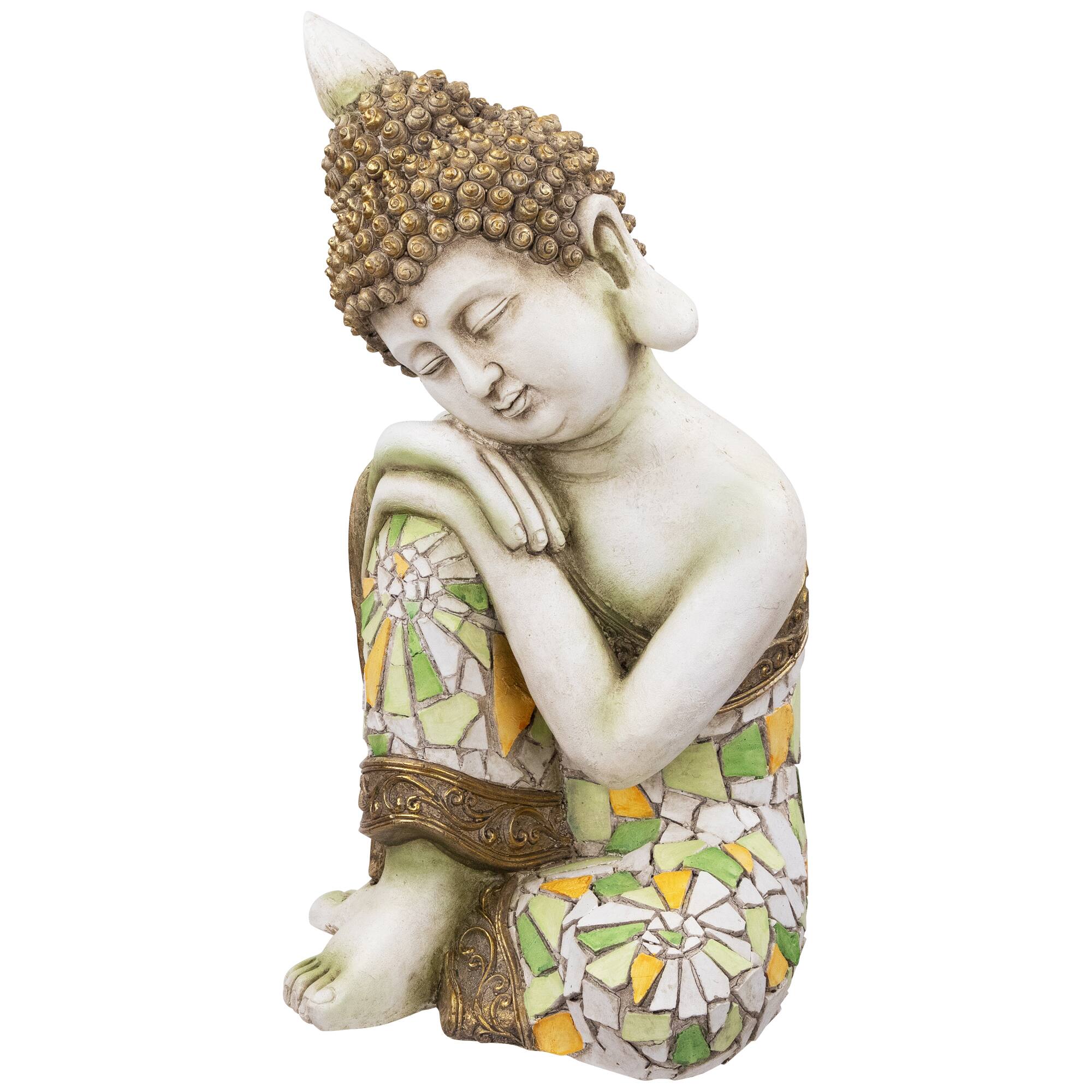 17" Resting Mosaic Buddha Outdoor Ceramic Garden Statue