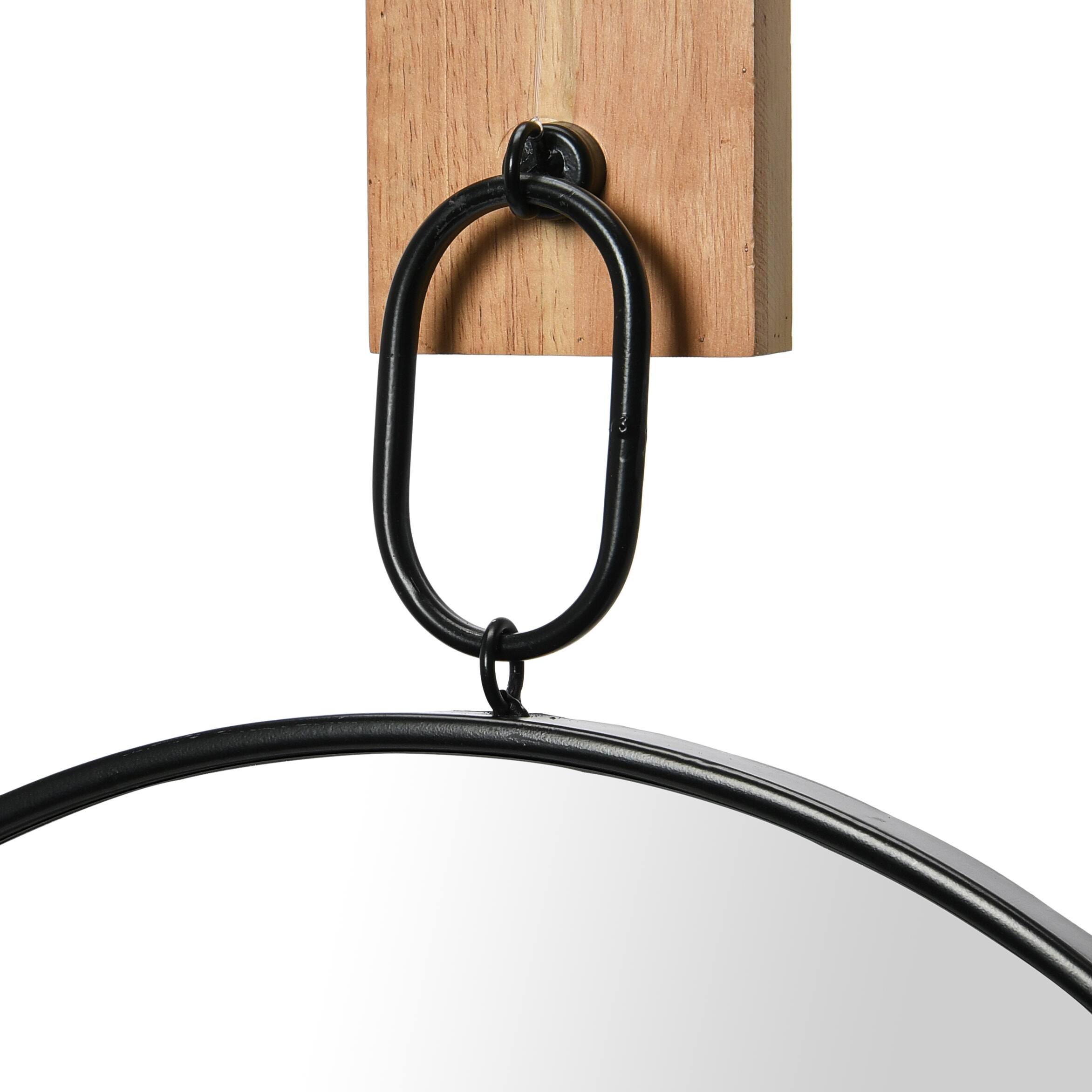Hello Honey&#xAE; Black &#x26; Natural Modern Round Metal Wall Mirror