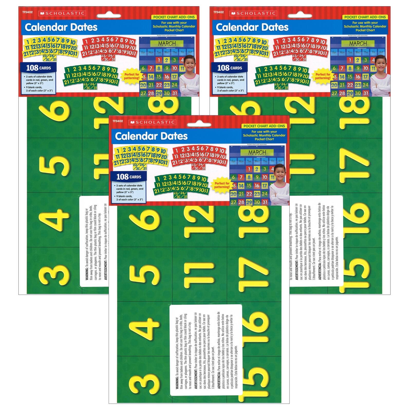 Purchase the Scholastic® Calendar Dates Pocket Chart Addons, 3 Packs