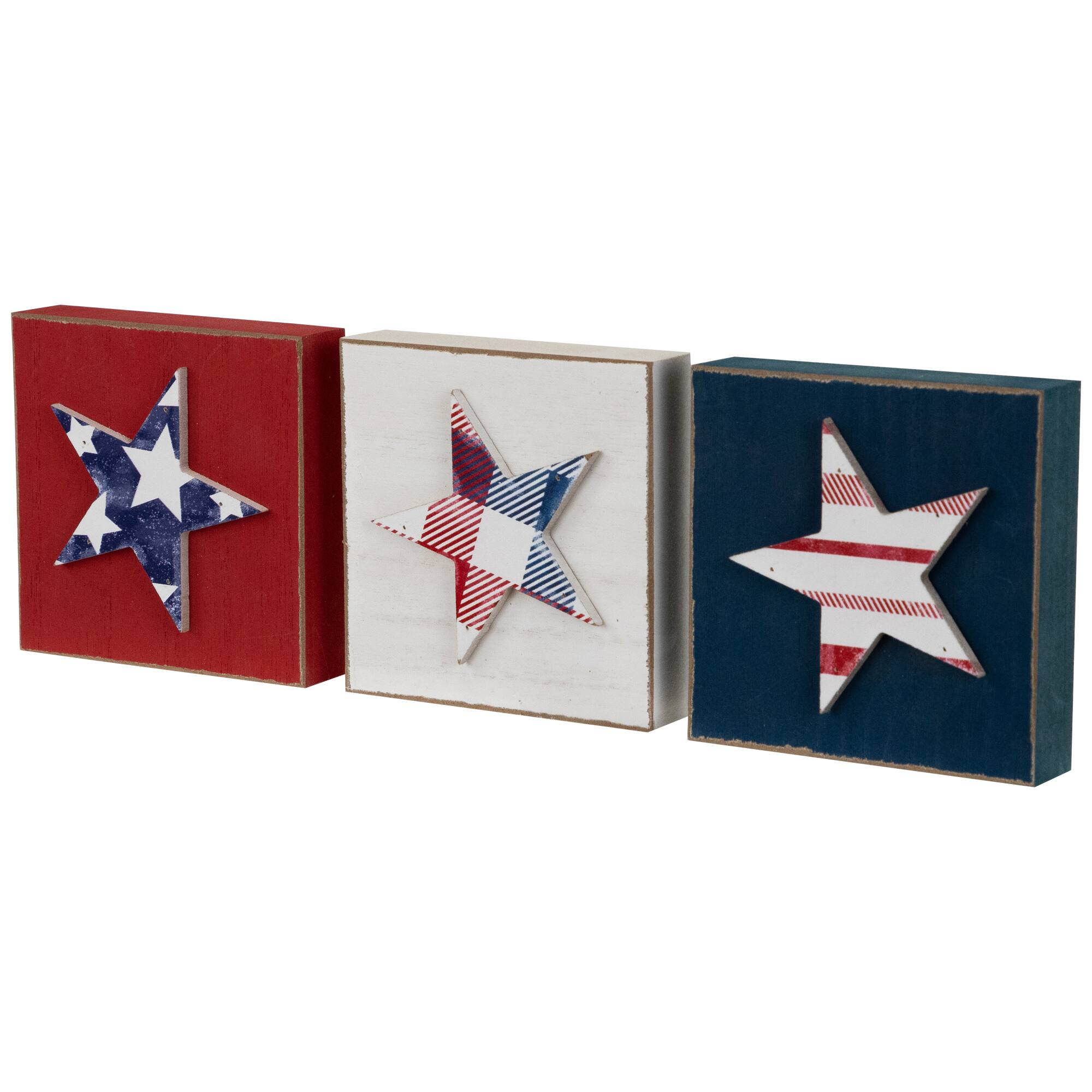 4.25" Stars & Stripes Americana Wooden Plaque Set