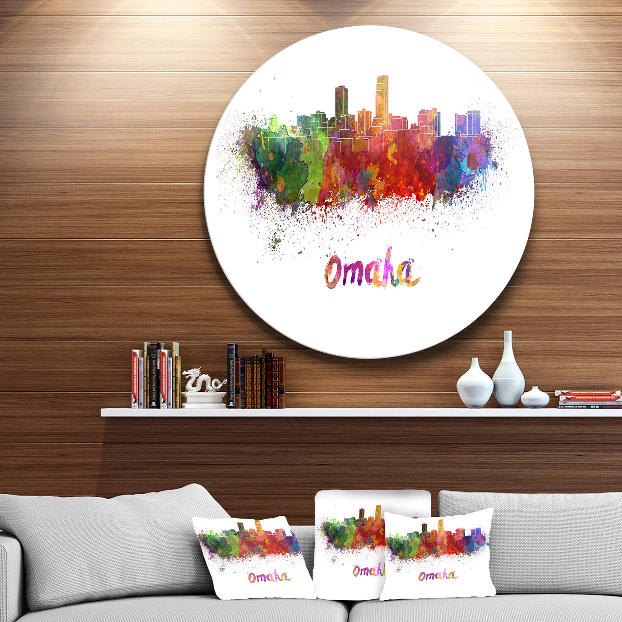 Designart - Omaha Skyline&#x27; Disc Cityscape Circle Metal Wall Art