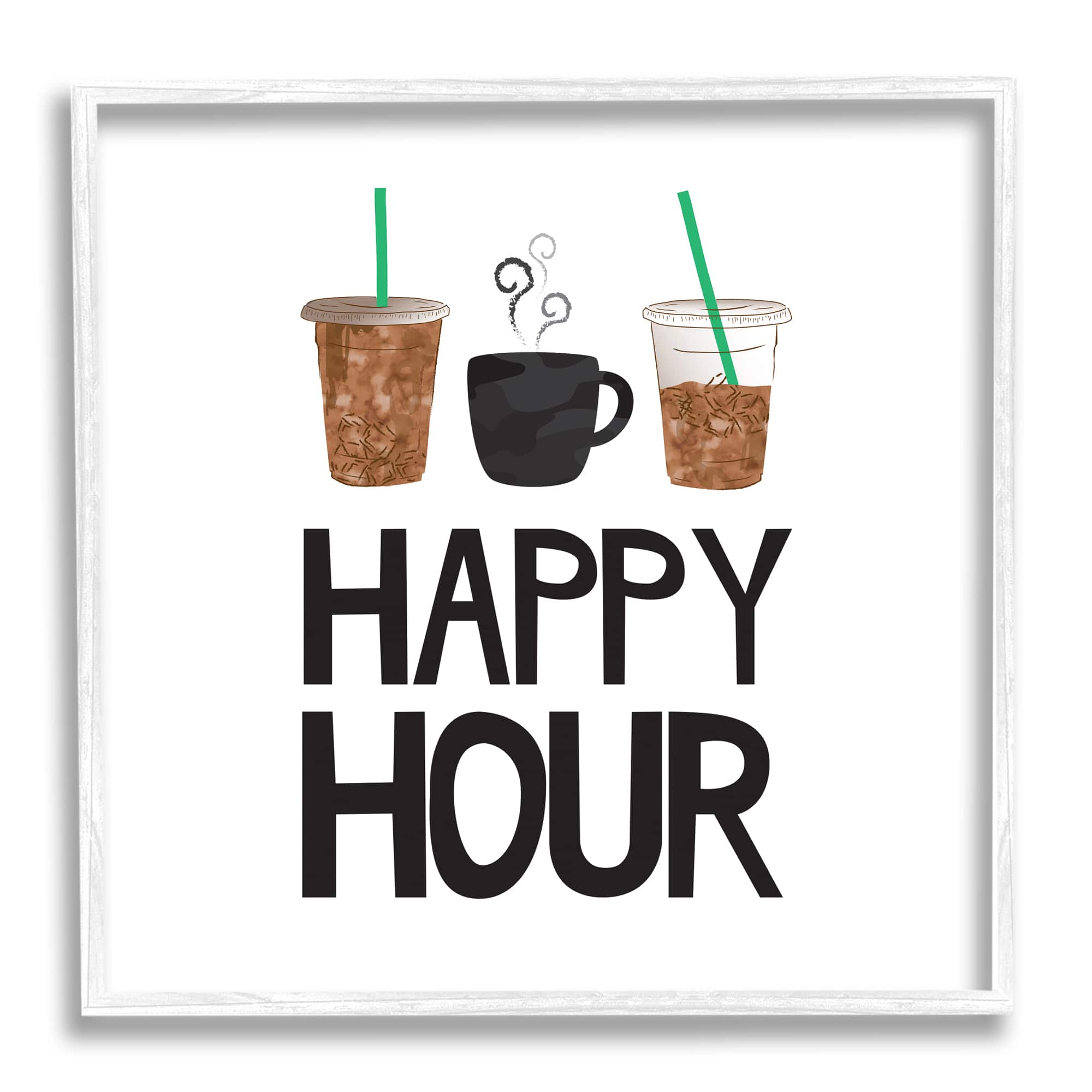 Stupell Industries Happy Hour Phrase Coffee Iced Drink Kitchen Beverage Framed Wall Art