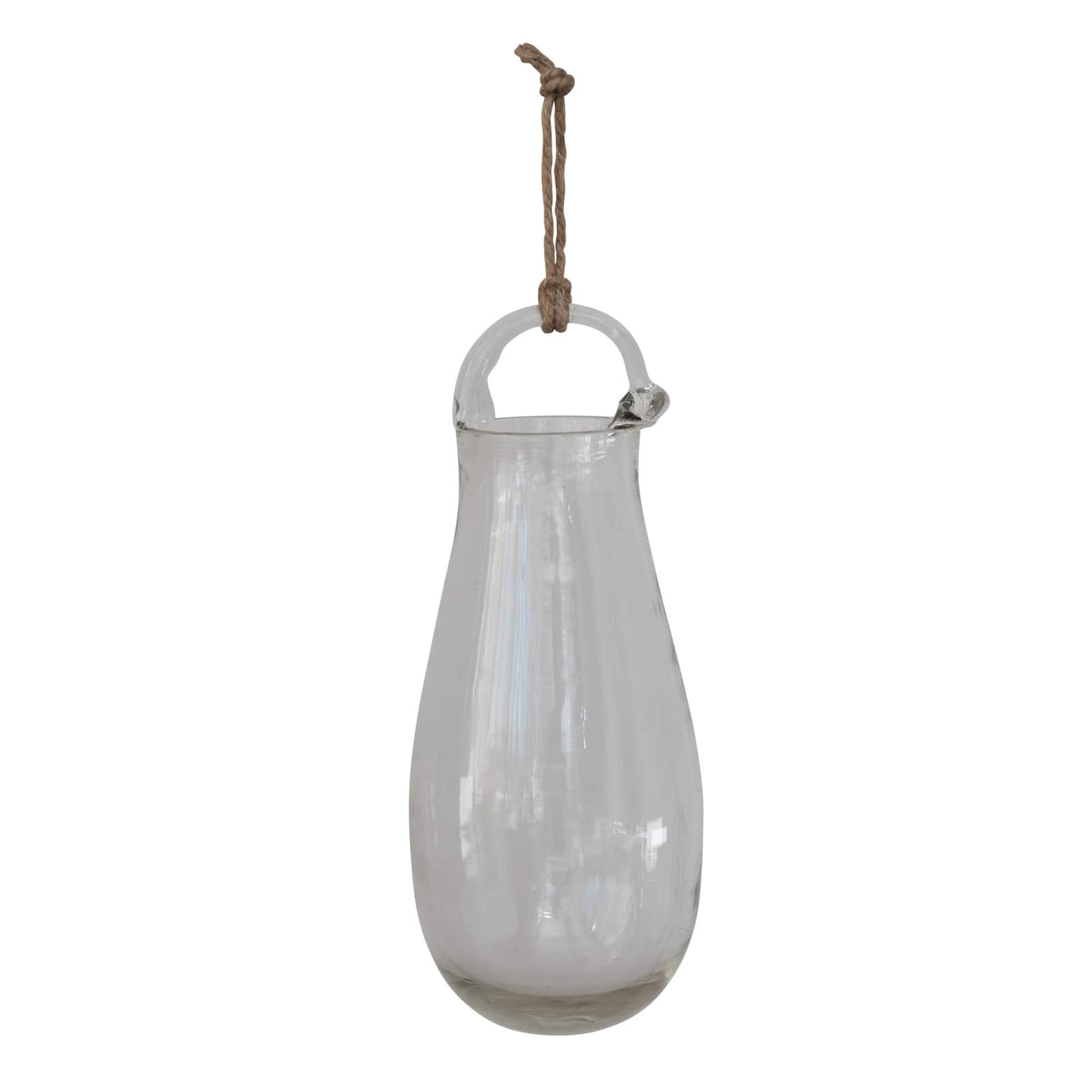 Hello Honey® 10" Clear Hand Blown Glass Hanging Vase