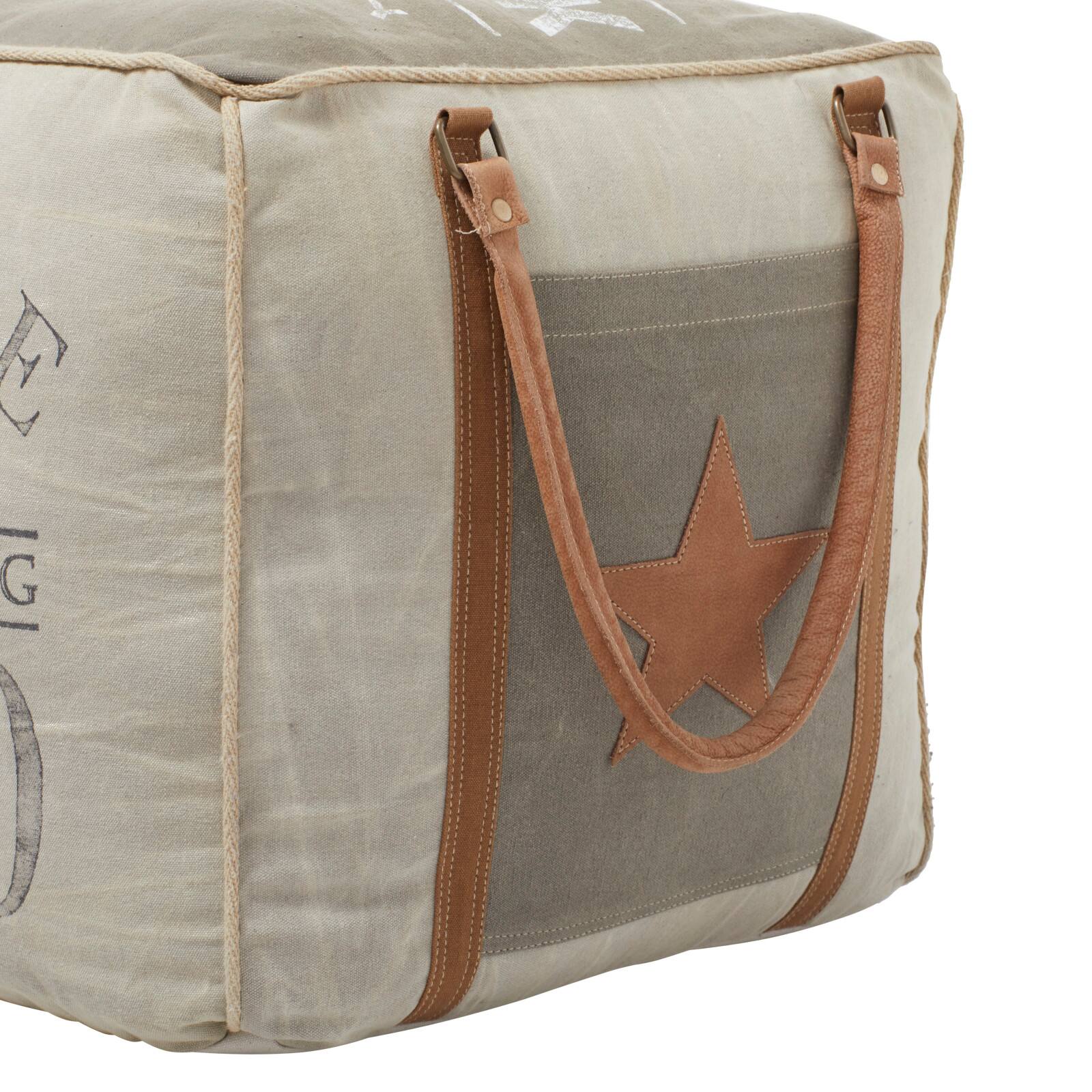 Grey Canvas Rustic Stool, 19" x 21" x 21"