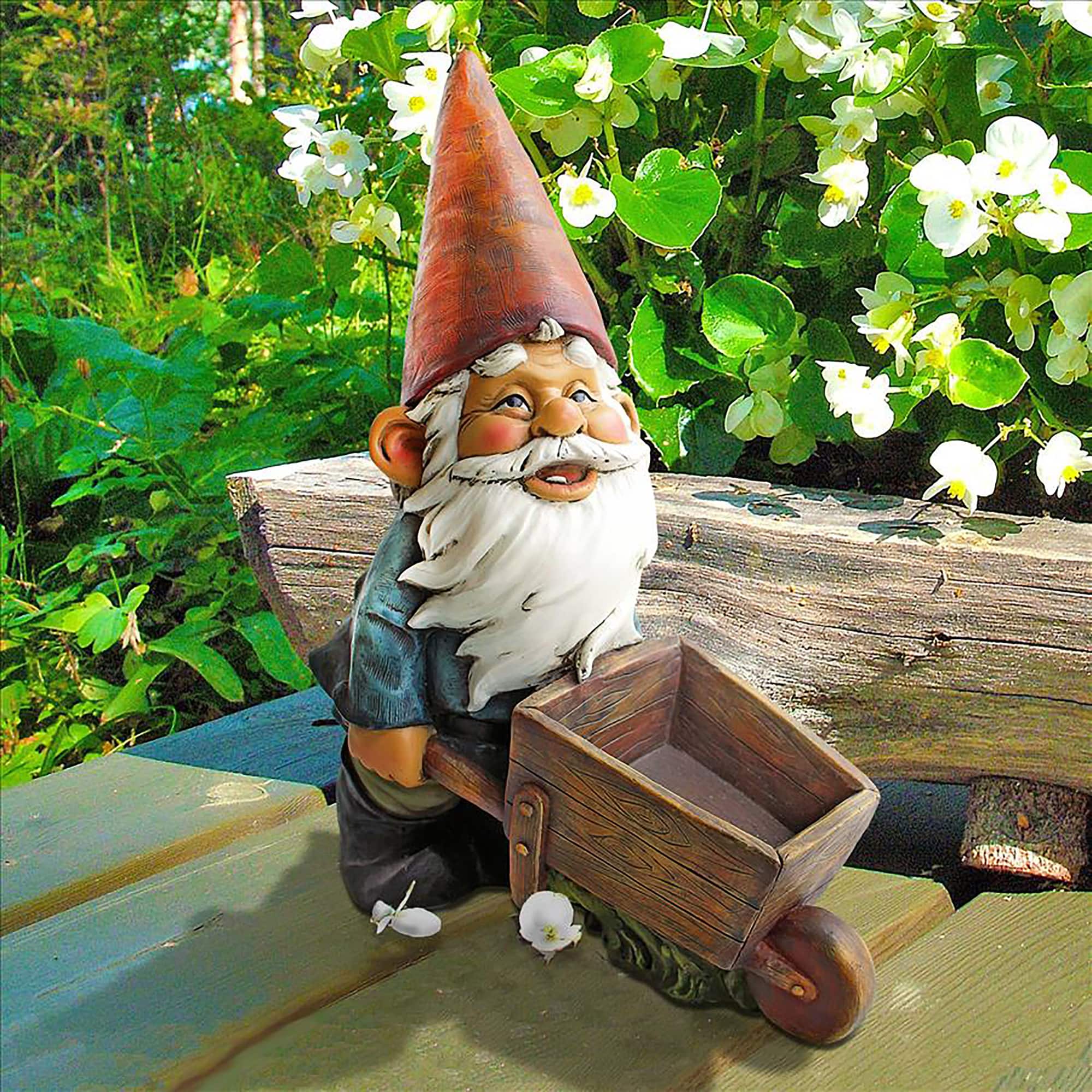 Design Toscano 12&#x22; Wheelbarrow Willie: Garden Gnome Statue