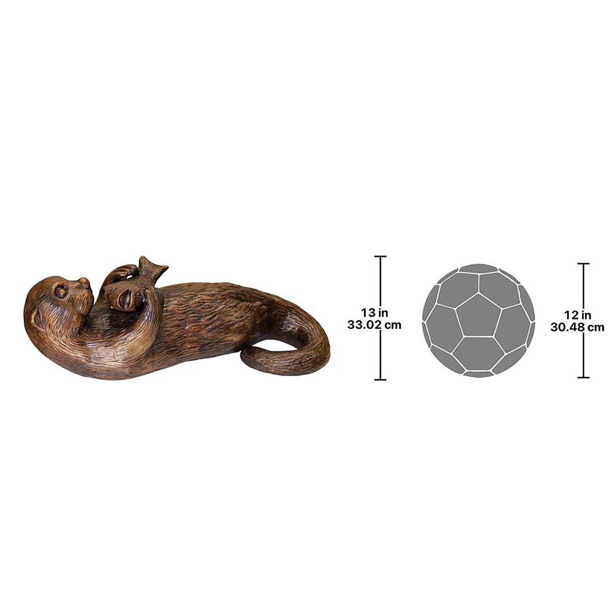 Design Toscano 30&#x22; Cast Bronze Lazy Otter with Fish Garden Statue