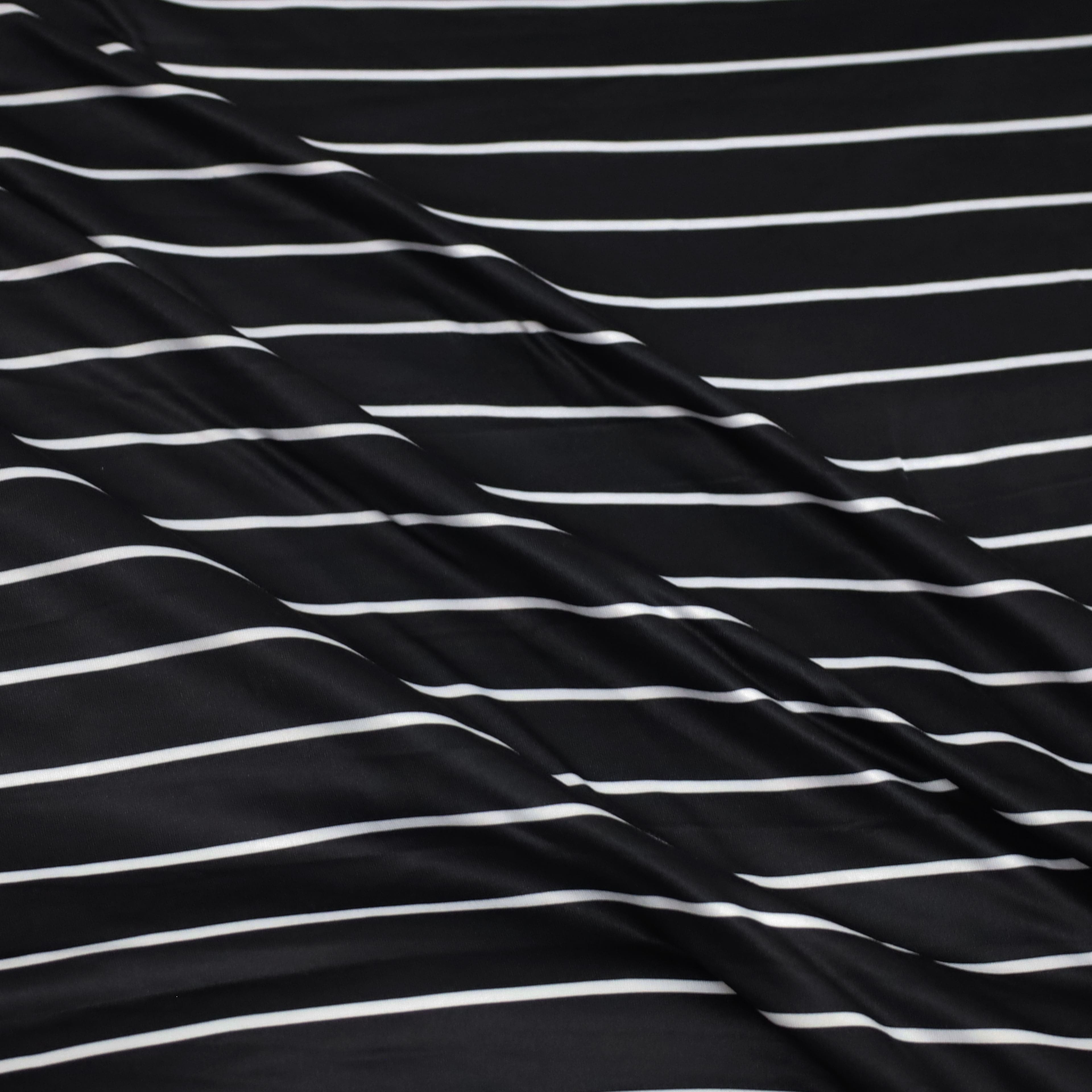 Fabric Merchants White Stripes on Black Double Brushed 4-Way Stretch Fabric