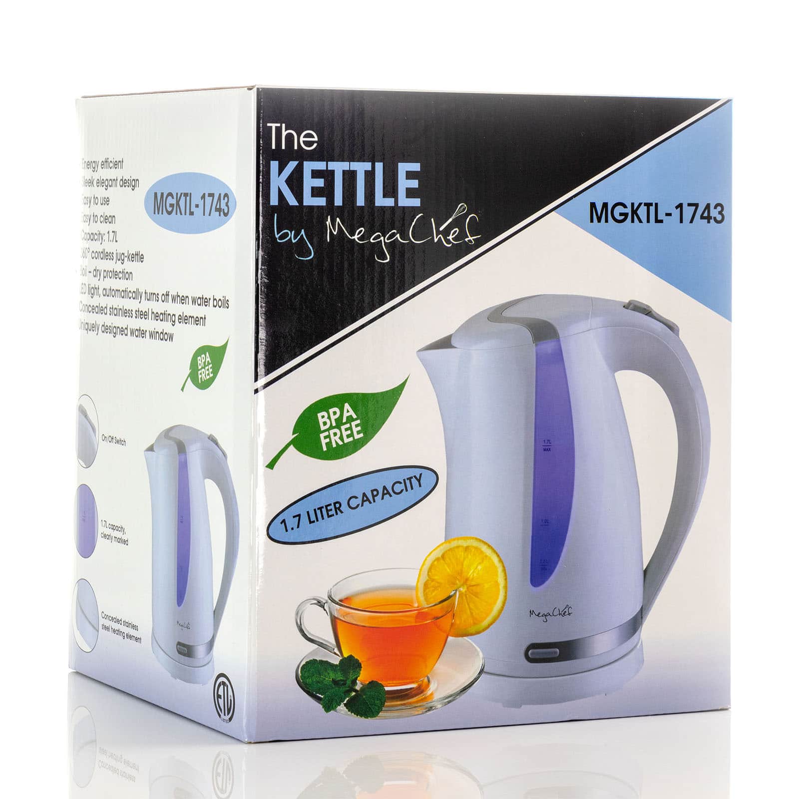 MegaChef 1.7L White Plastic Electric Tea Kettle