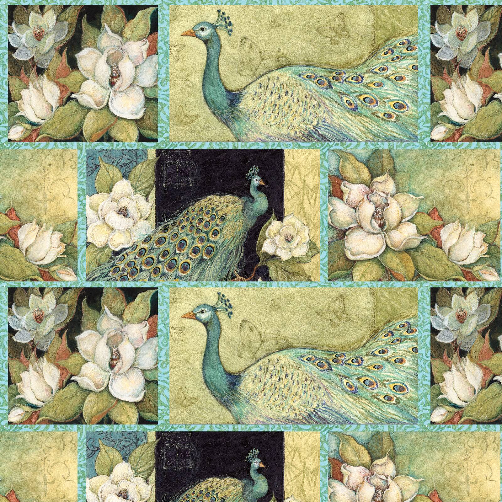 Springs Creative Iridescent Peacock Multicolored Patch Cotton Fabric