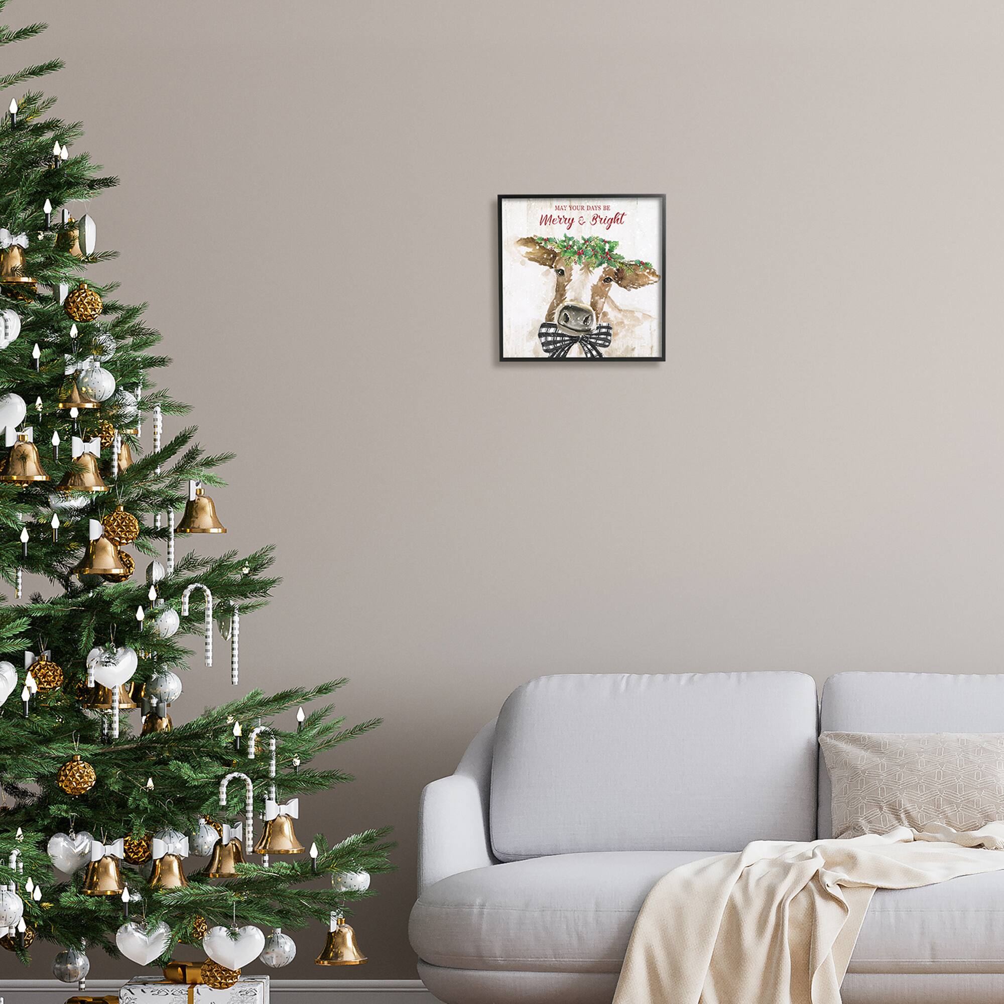 Stupell Industries Merry & Bright Holiday Cattle Framed Giclee Art