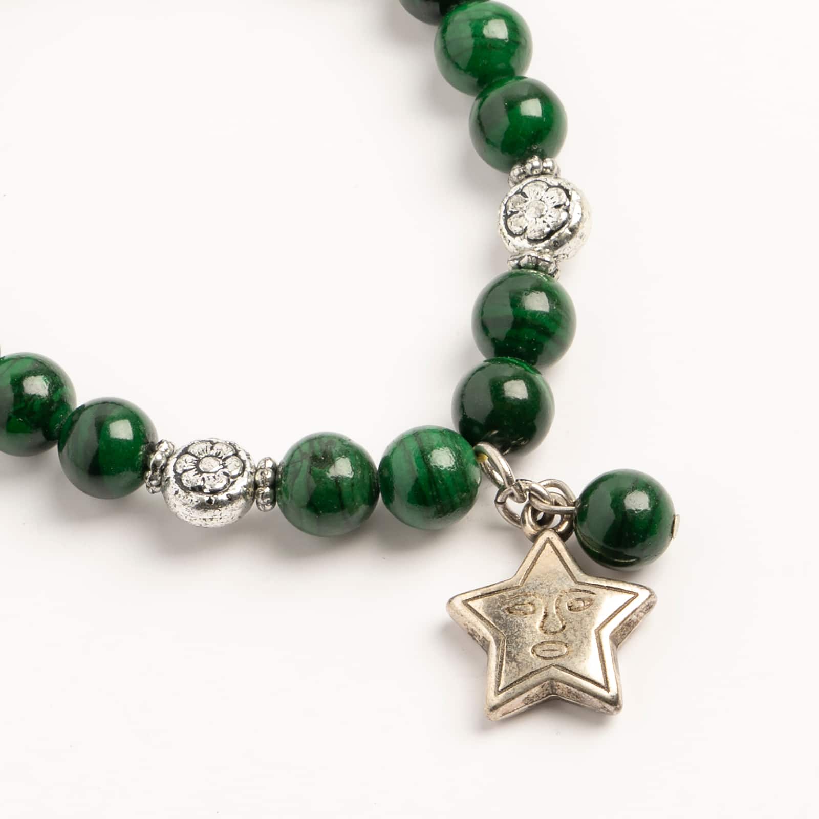 John Bead Malachite Natural Stone Stretch Bracelet with Star Charm