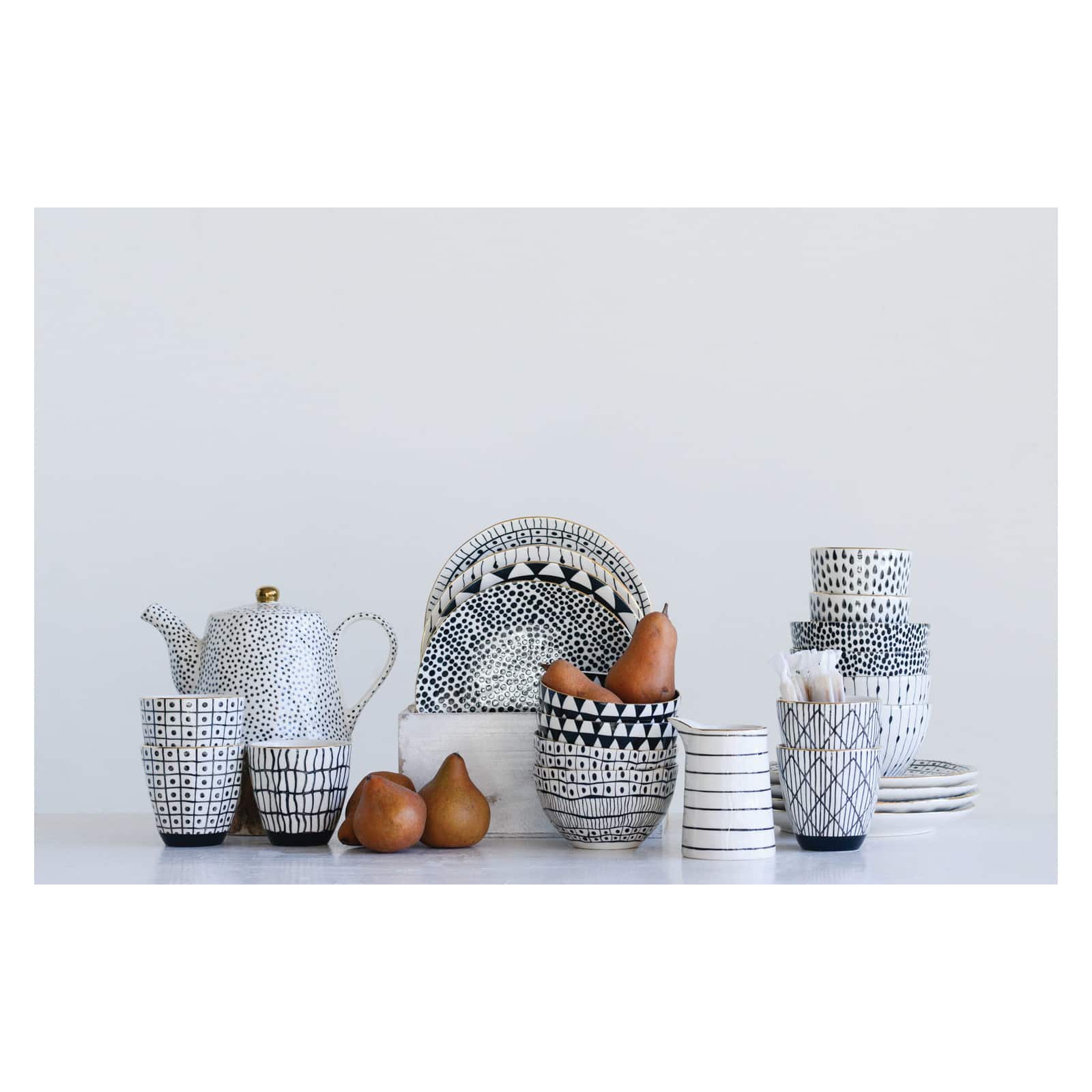 Hello Honey&#xAE; White &#x26; Black Speckles Stoneware Teapot