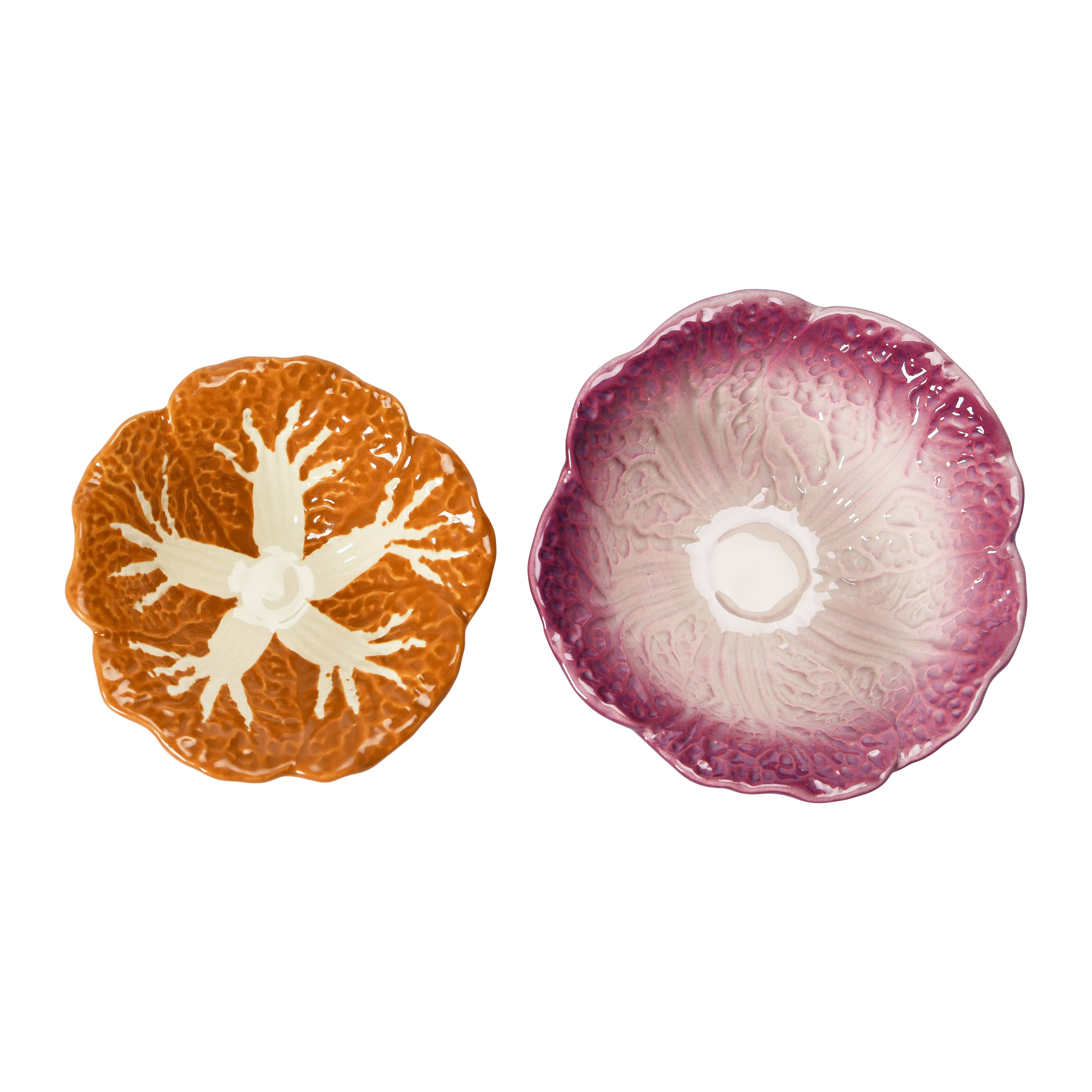 Hello Honey® Orange & Purple Hand-Painted Cabbage Shaped Stoneware Bowls, 2ct.