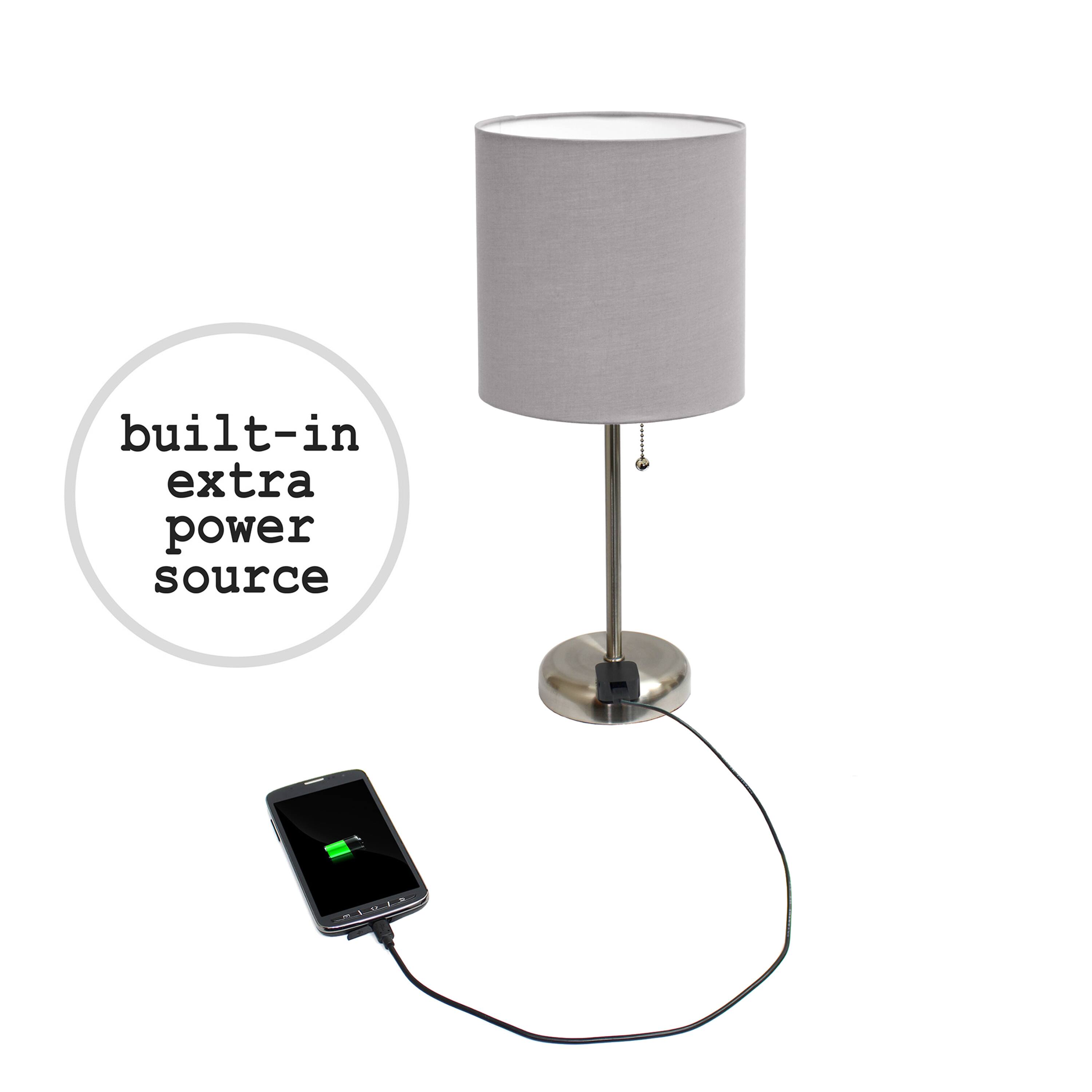 LimeLights 19.5&#x22; Brushed Steel Base Lamps with Charging Outlets, 2ct.