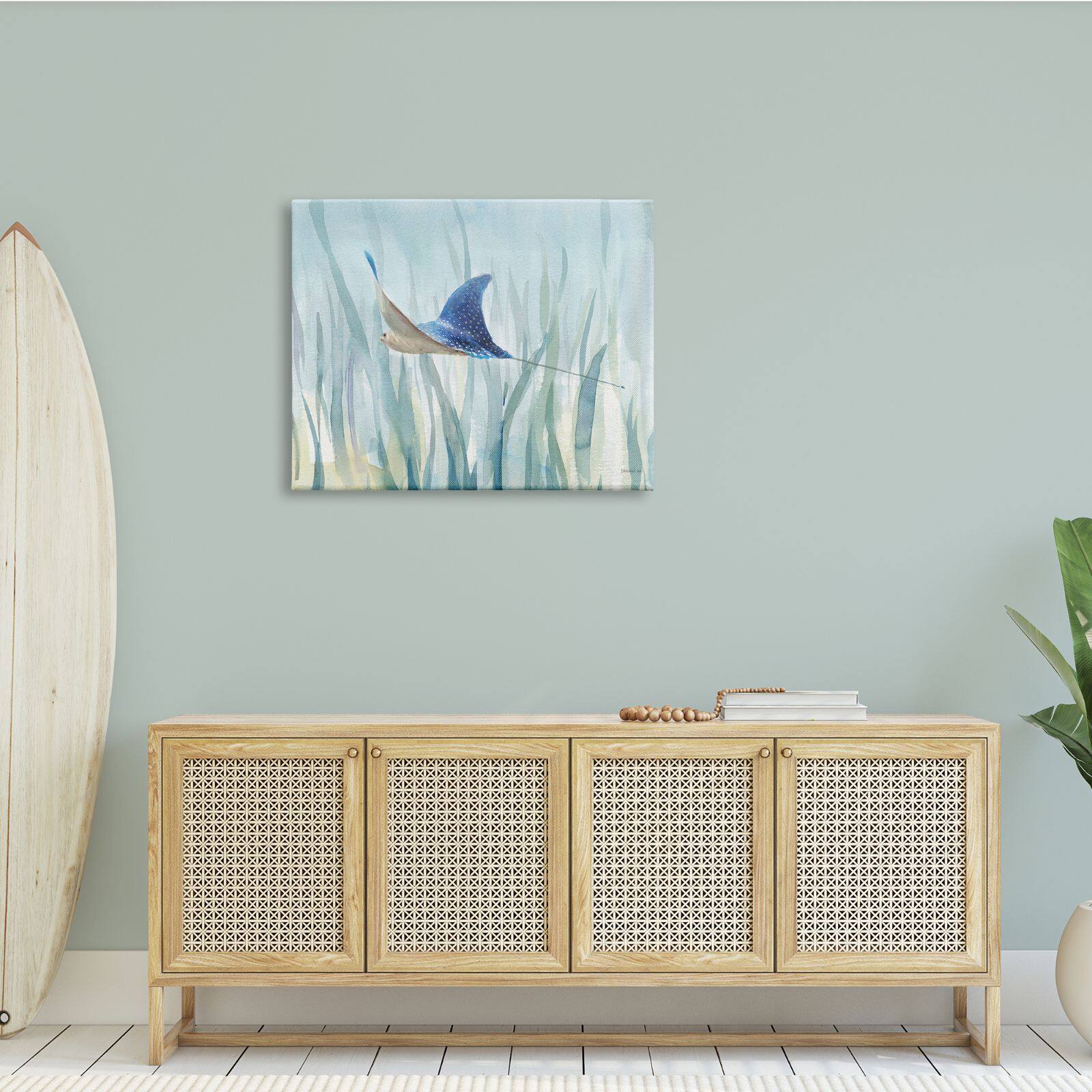 Stupell Industries Stingray Aquatic Animal Ocean Blue Spotted Sea Creature Canvas Wall Art