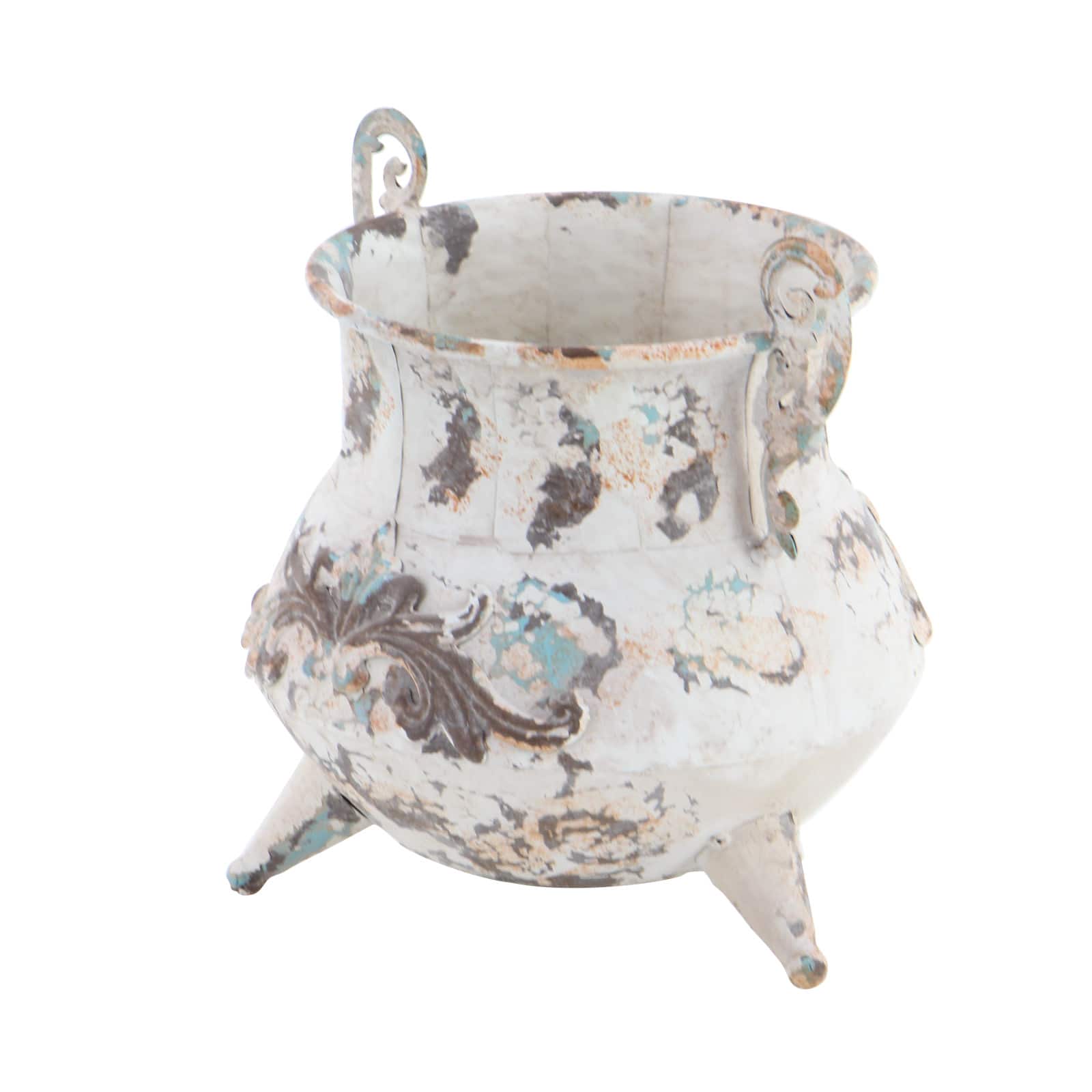 White Metal Vintage Vase, 11&#x22; x 11&#x22; x 11&#x22;
