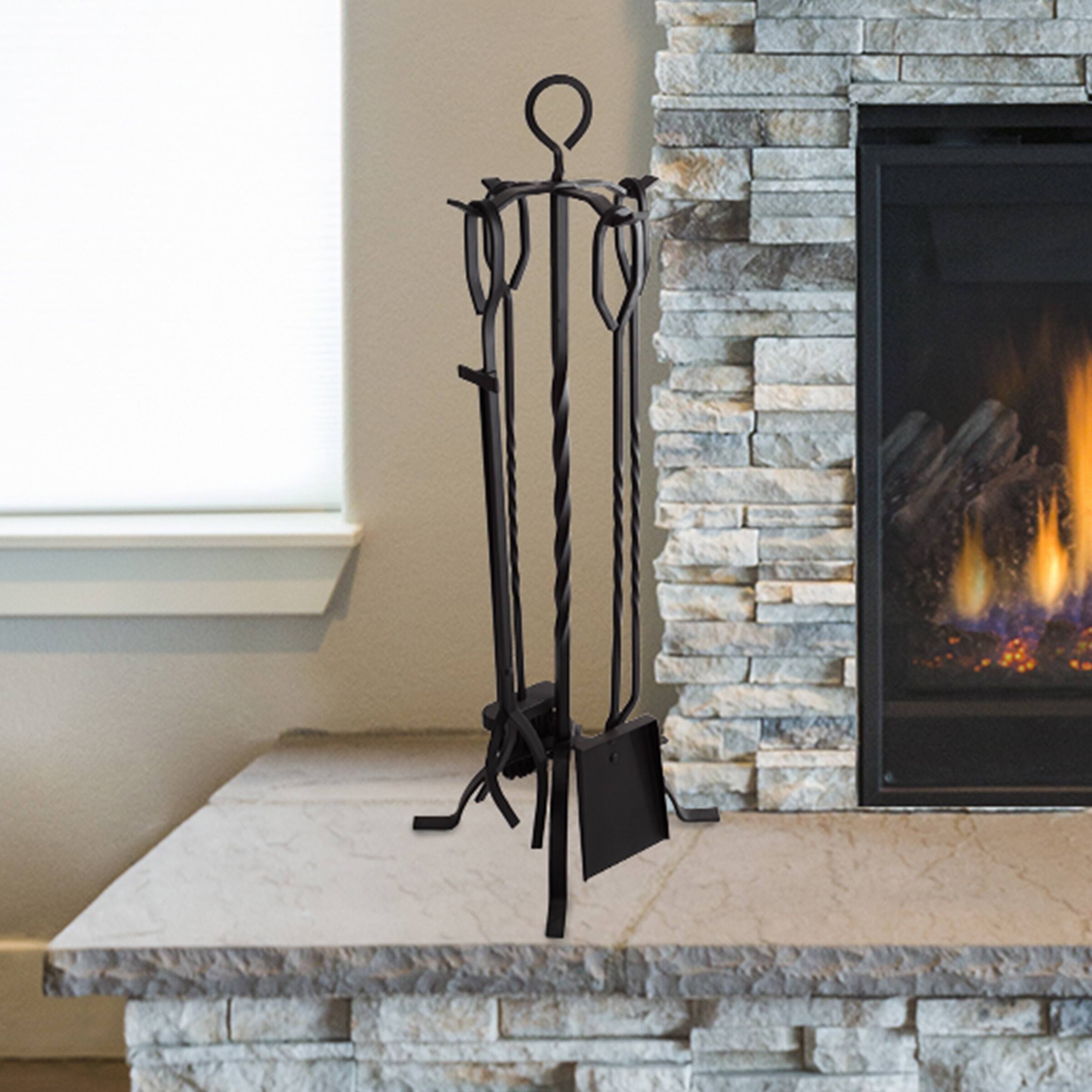 Hastings Home Black Fireplace Tool Set &#x26; Stand