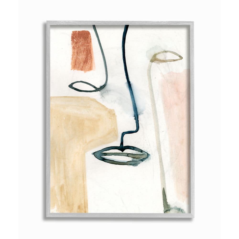 Stupell Industries Abstract Line & Color Block Face Wall Art in Gray Frame
