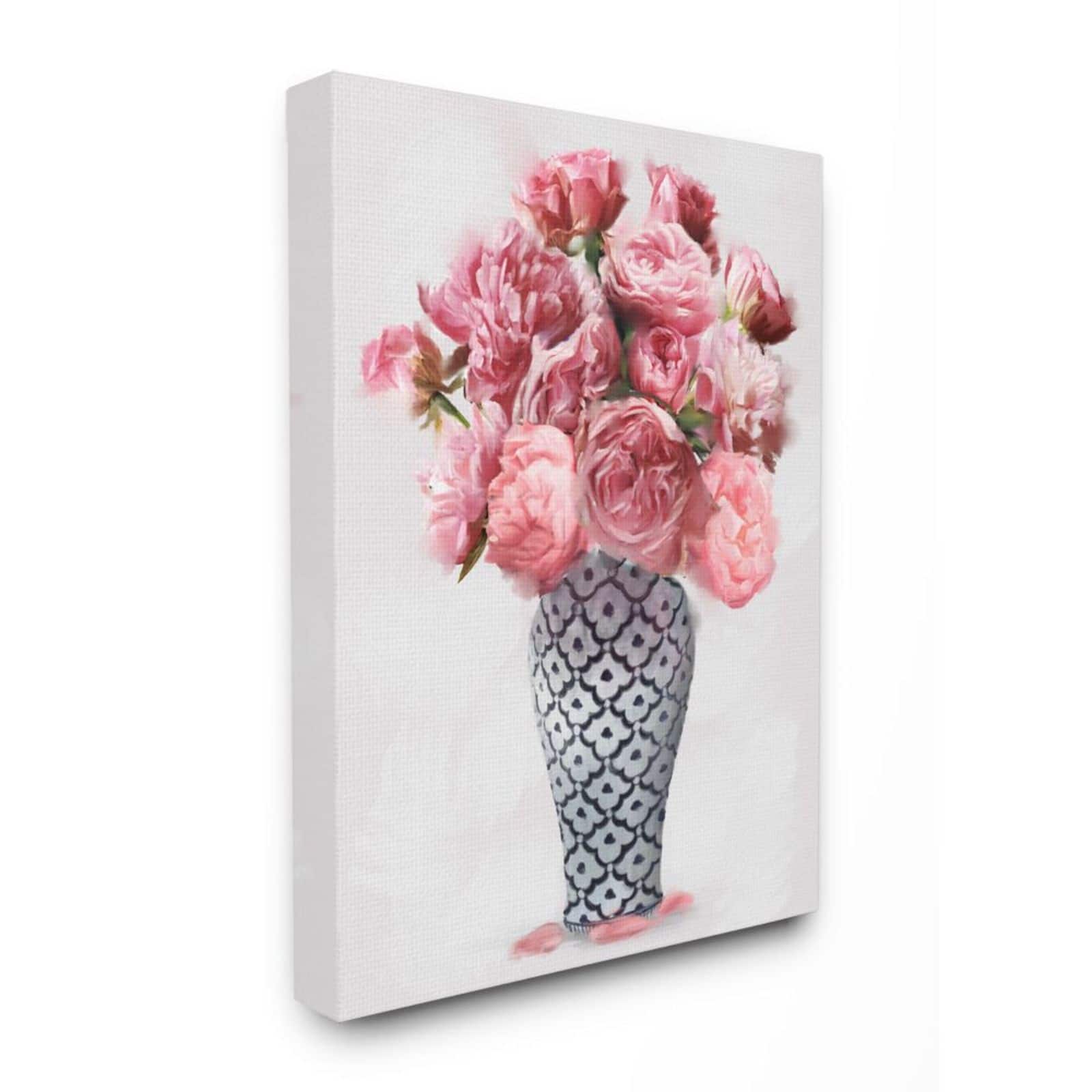 Stupell Industries Elegant Pink Peony Floral Bouquet in Vase Canvas Wall Art
