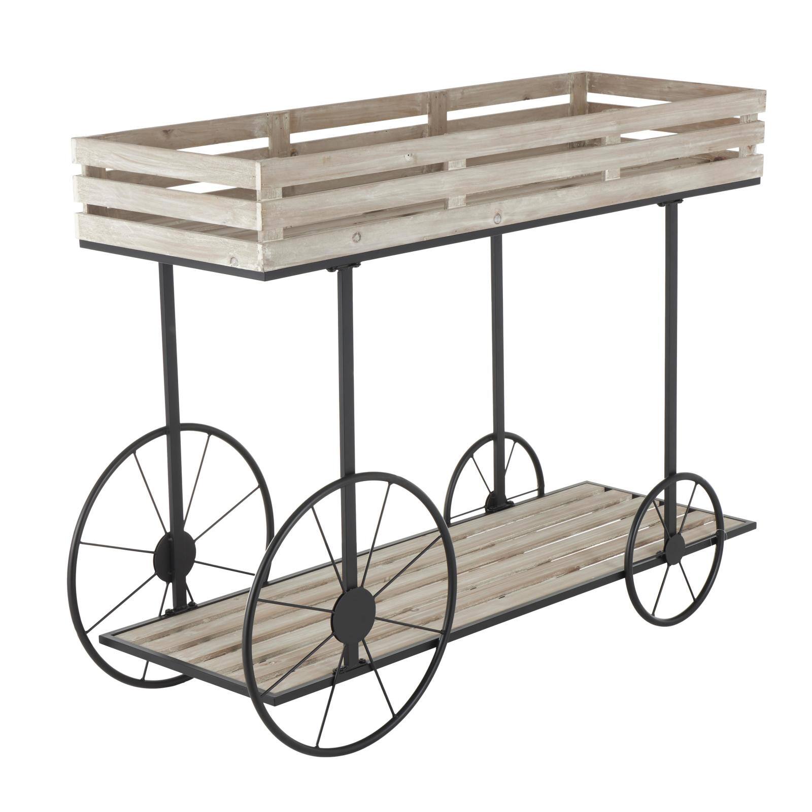 45" Cream Wood Wheelbarrow Shelf Plant Stand