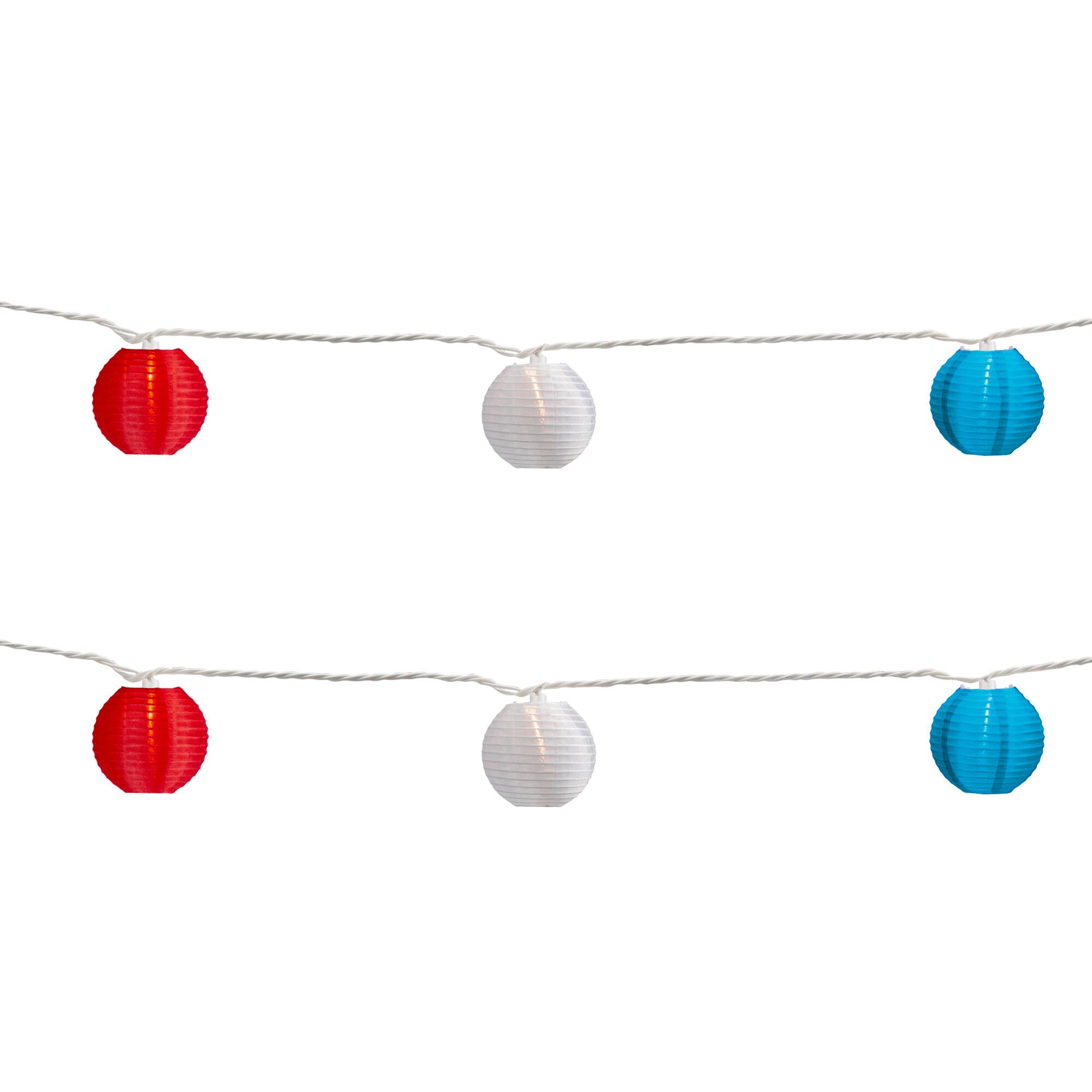 10ct. Red, White &#x26; Blue 4th of July Paper Lantern Lights