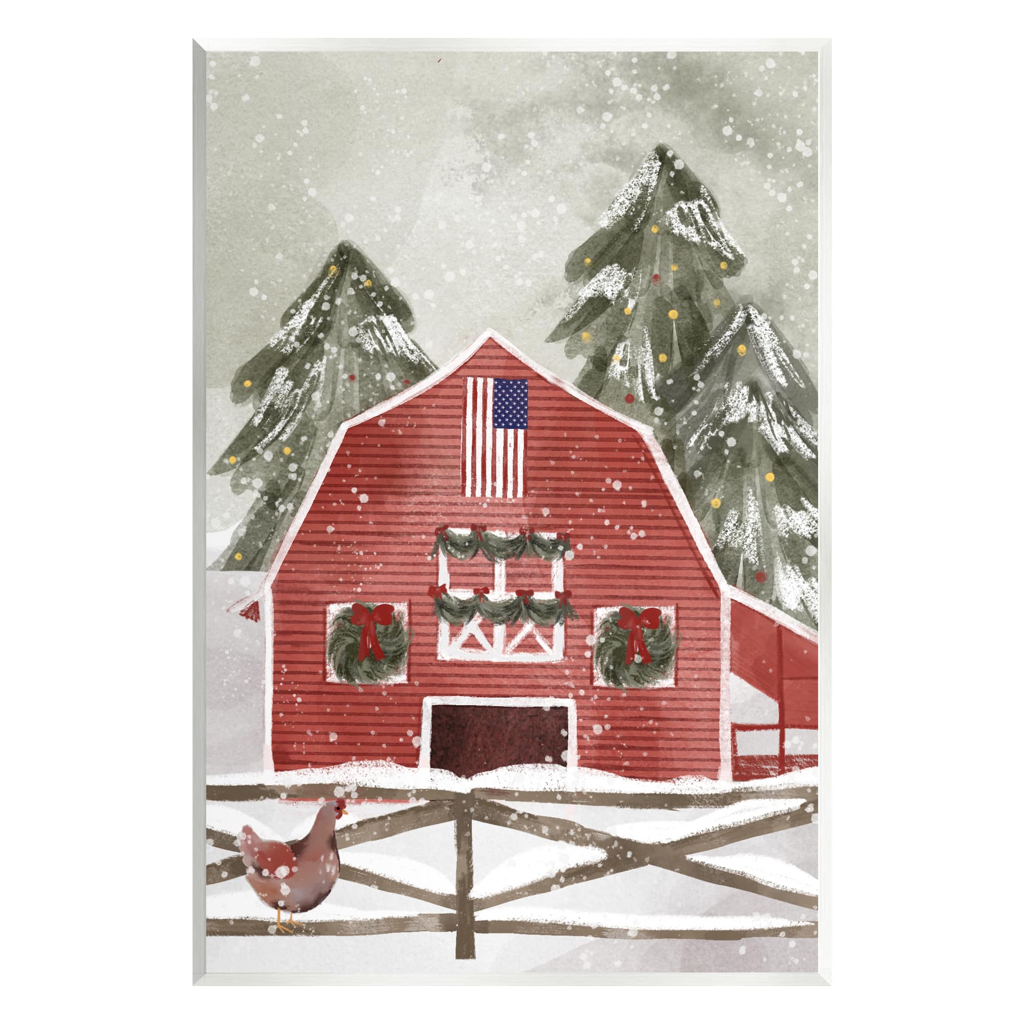 Stupell Industries Snowy Country Barn American Flag Wall Plaque Art