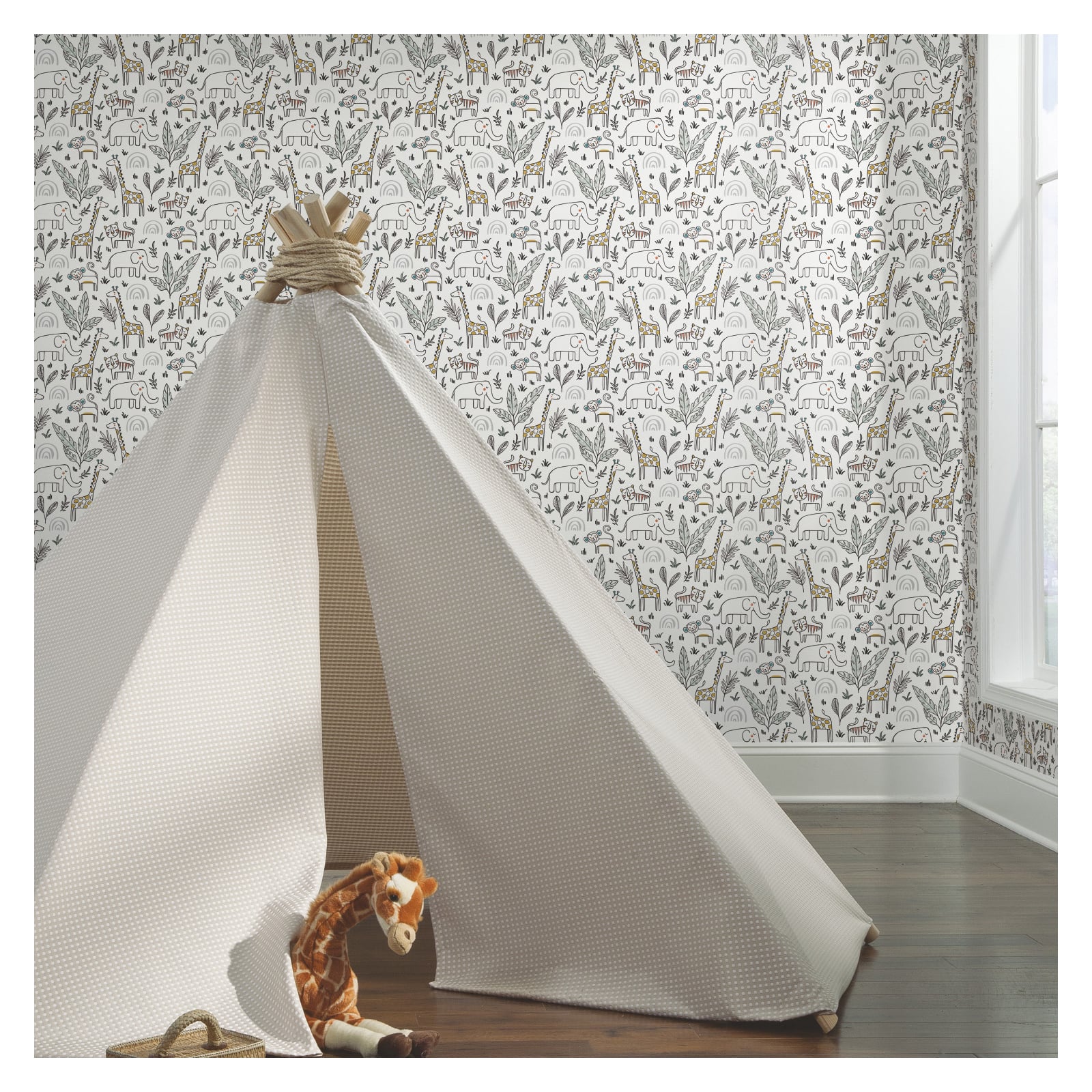 RoomMates White & Yellow Jungle Menagerie Peel & Stick Wallpaper