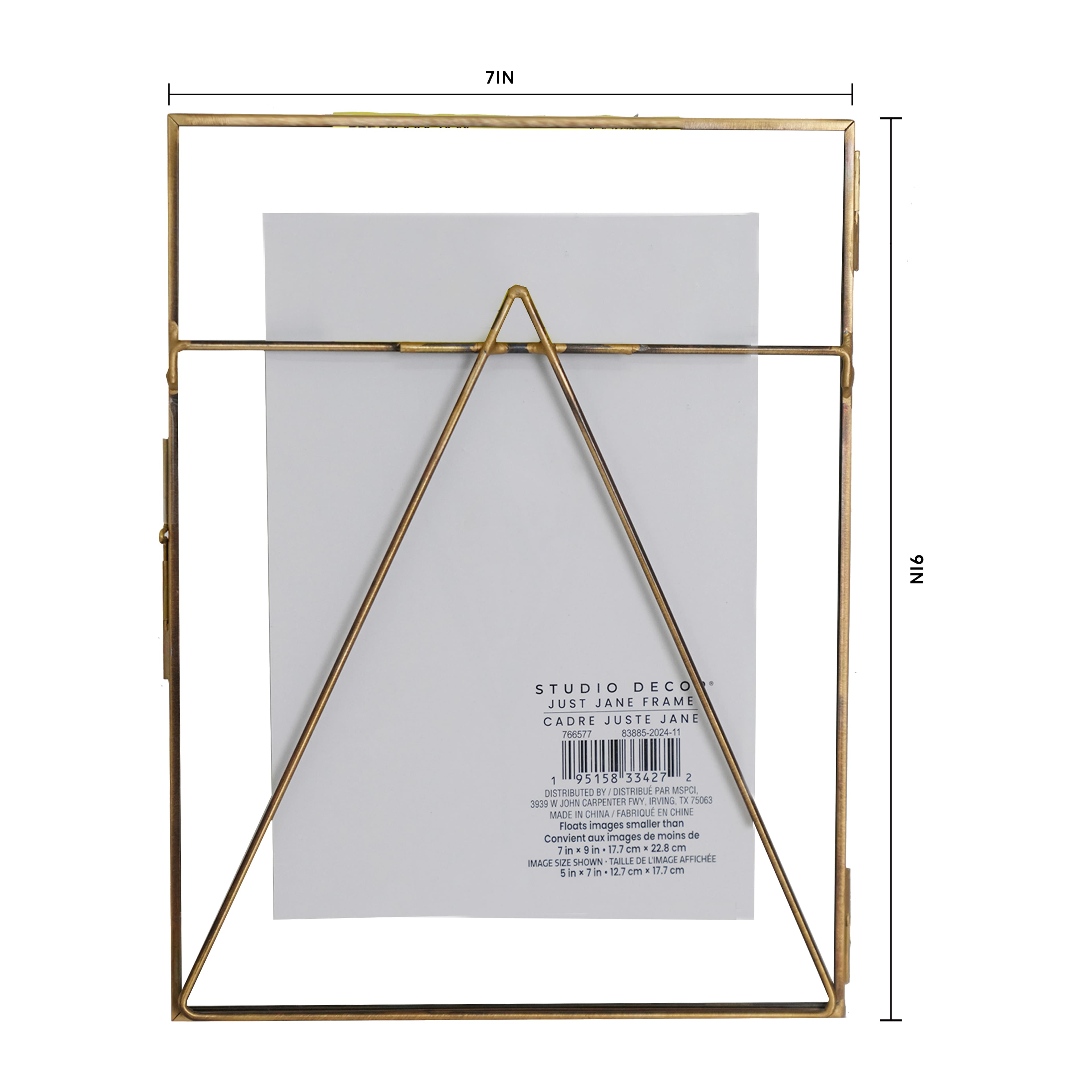 Just Jane 7&#x22; x 9&#x22; Brass Float Frame with Easel by Studio D&#xE9;cor&#xAE;