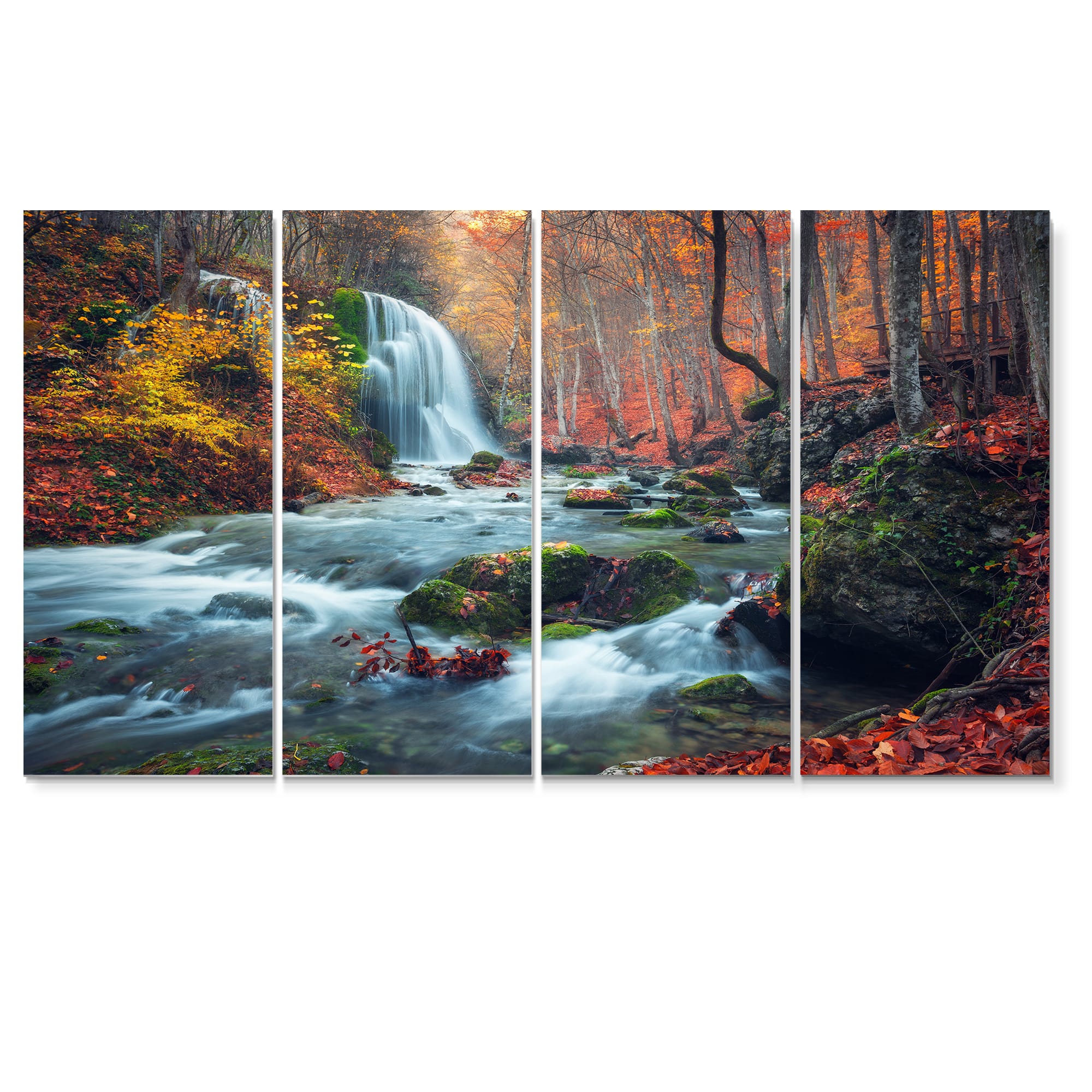 Designart - Autumn Mountain Waterfall Long View