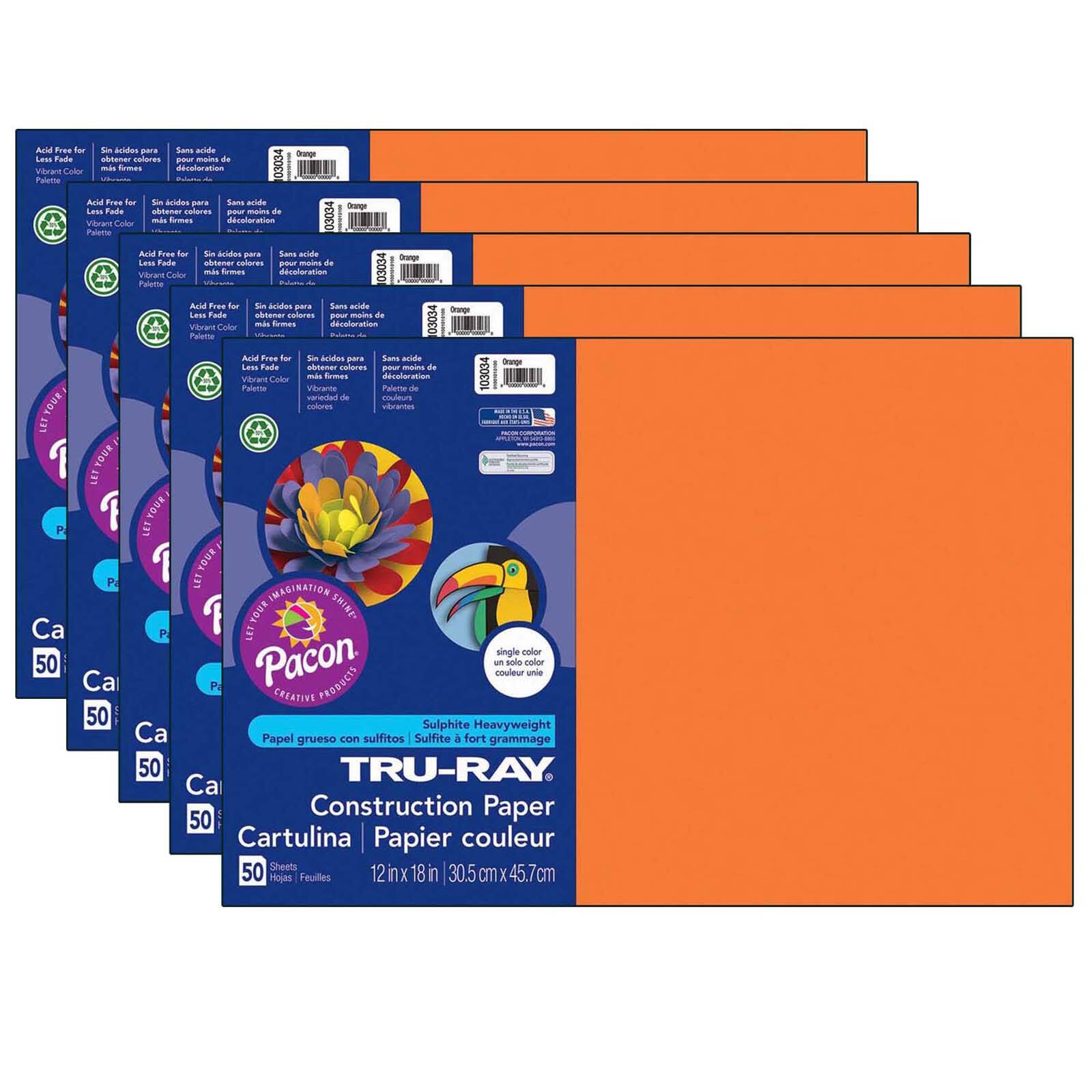 Tru-Ray® 12 x 18 Orange Construction Paper, 5 Packs of 50 Sheets