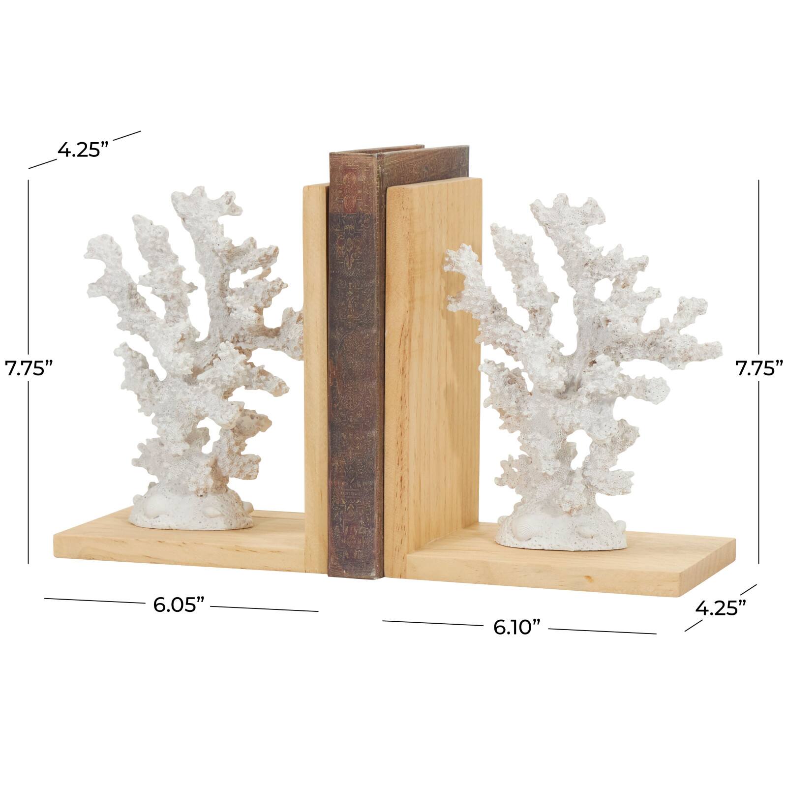 7.75&#x22; White Coral Textured Bookends with Brown L-Shaped Stands Set