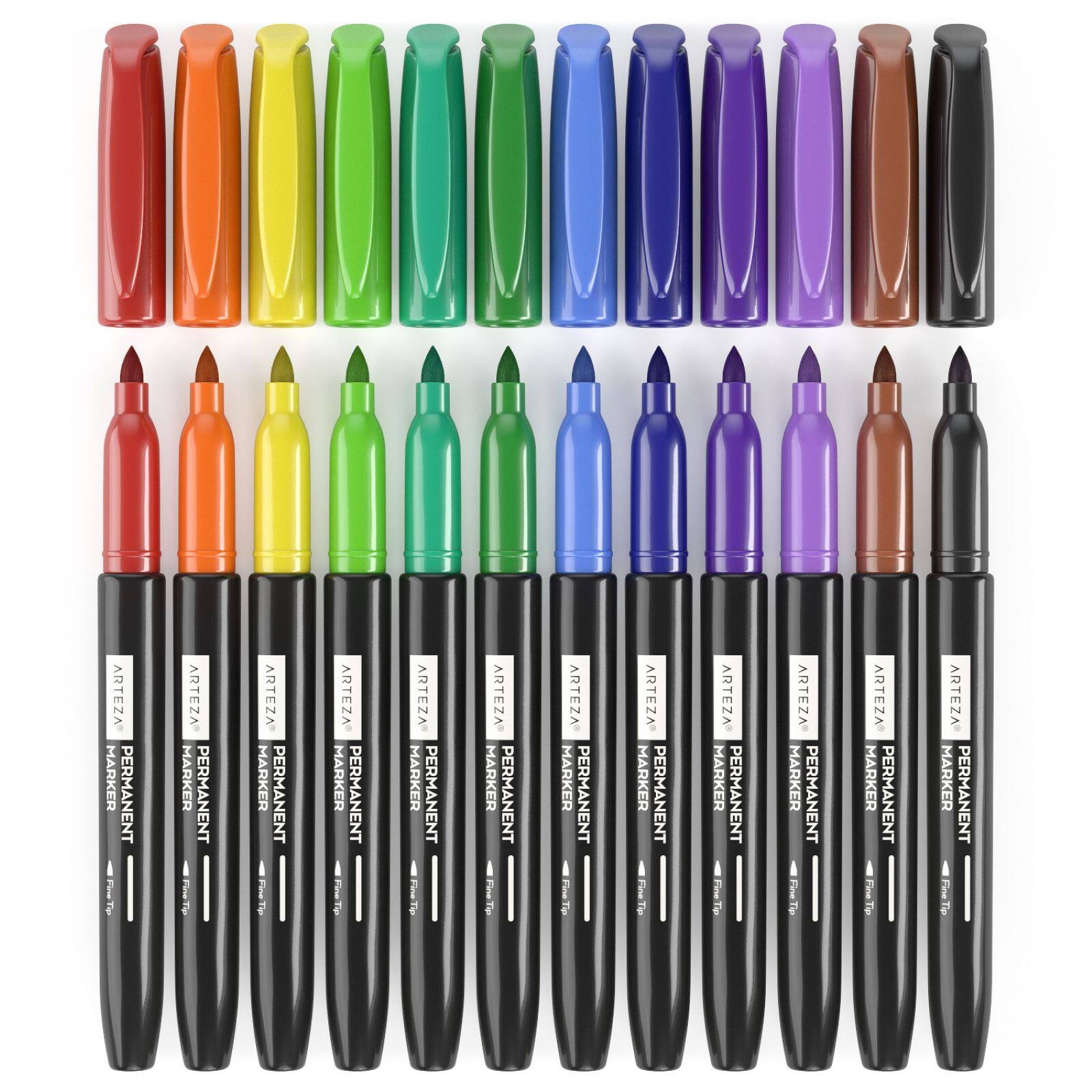 Arteza&#xAE; Rainbow Colors Permanent Fine &#x26; Brush Tip Marker Set 