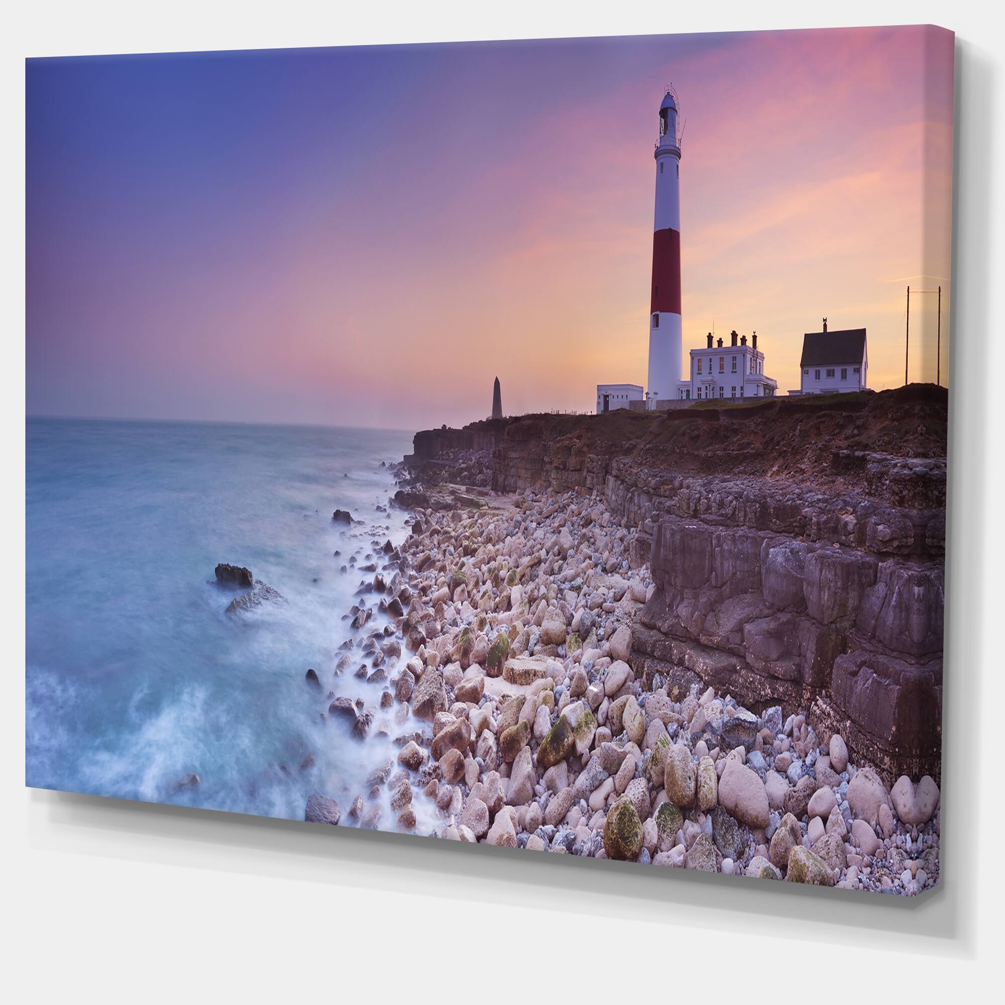Designart - Portland Bill Lighthouse in Dorset - Modern Seashore Canvas Wall Art