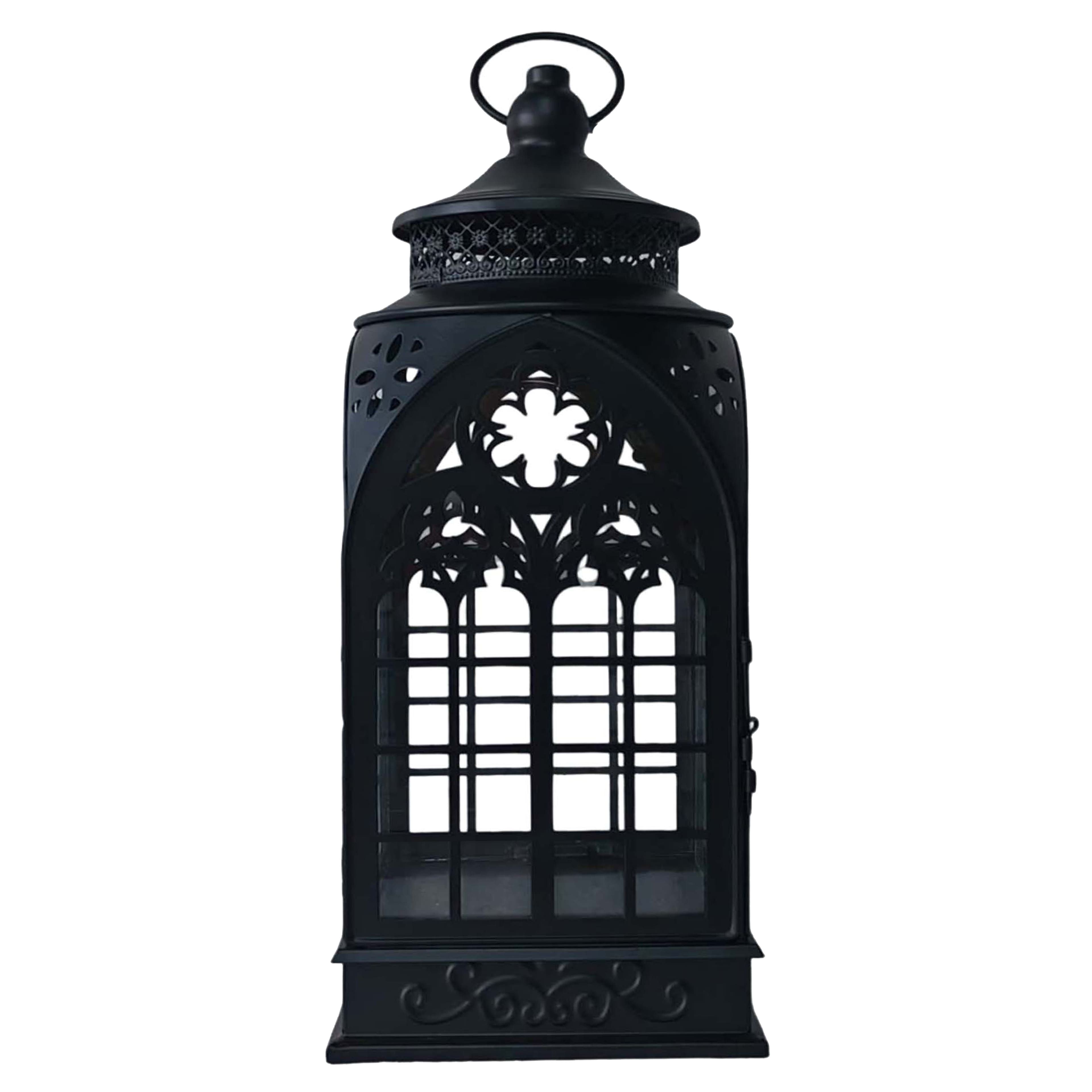 15.25" Black Cathedral Metal & Glass Lantern by Ashland®